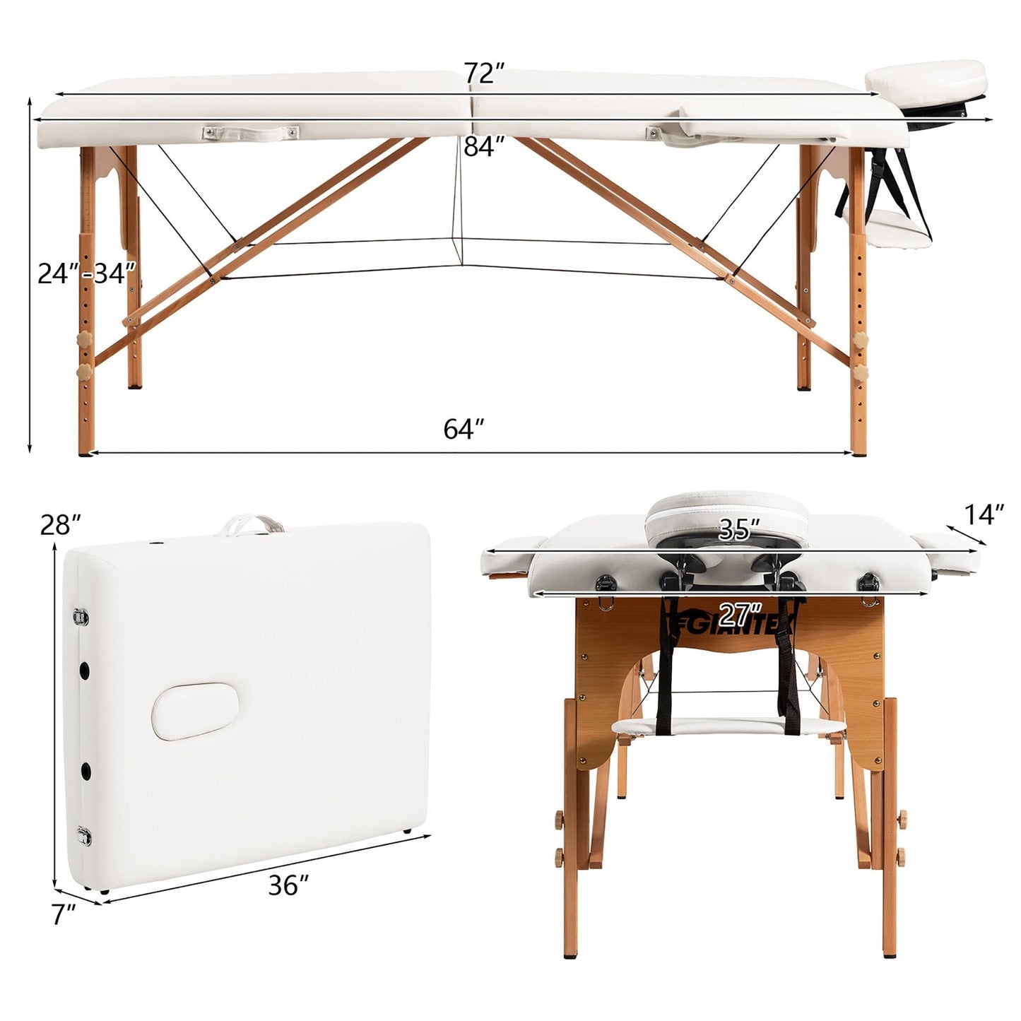 Table de massage portable 84''L, lit de spa facial réglable, pour tatouage, avec sac de transport.