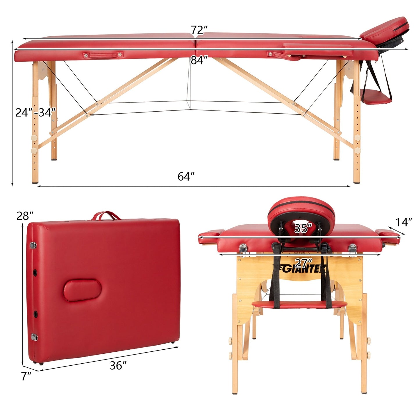 Table de massage portable 84''L, lit de spa facial réglable, pour tatouage, avec sac de transport.