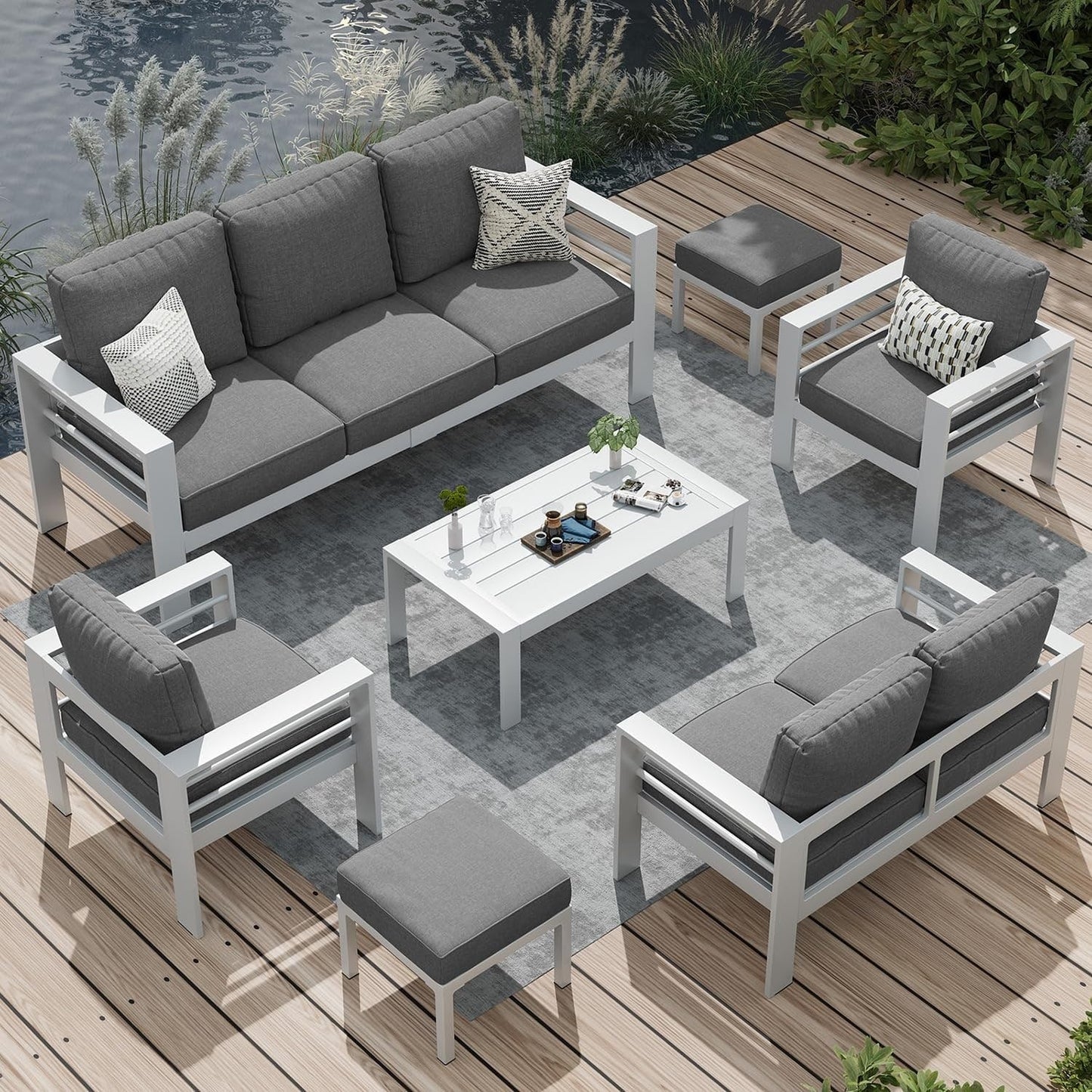 AECOJOY Ensemble de meubles de patio en aluminium 7 pièces, ensemble de conversation d'extérieur