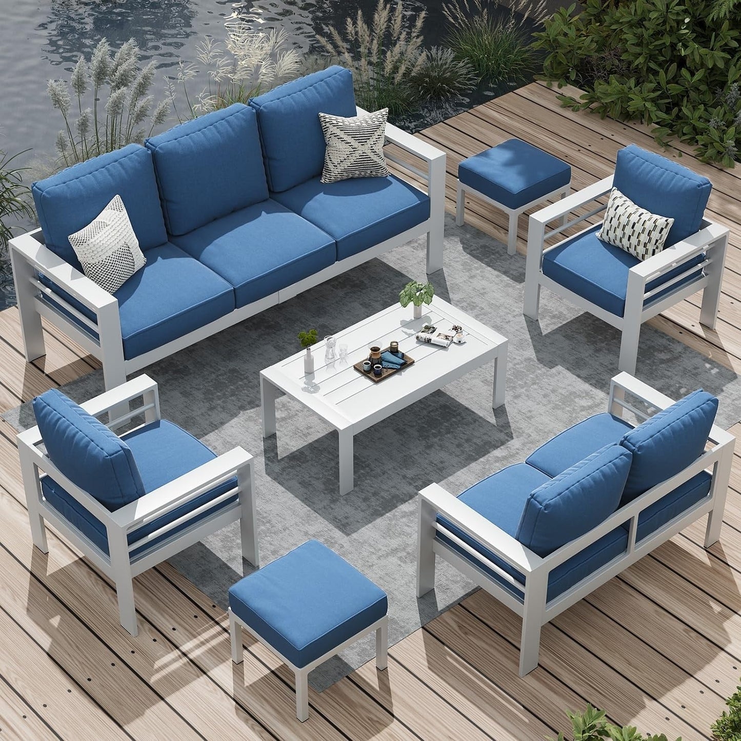 AECOJOY Ensemble de meubles de patio en aluminium 7 pièces, ensemble de conversation d'extérieur