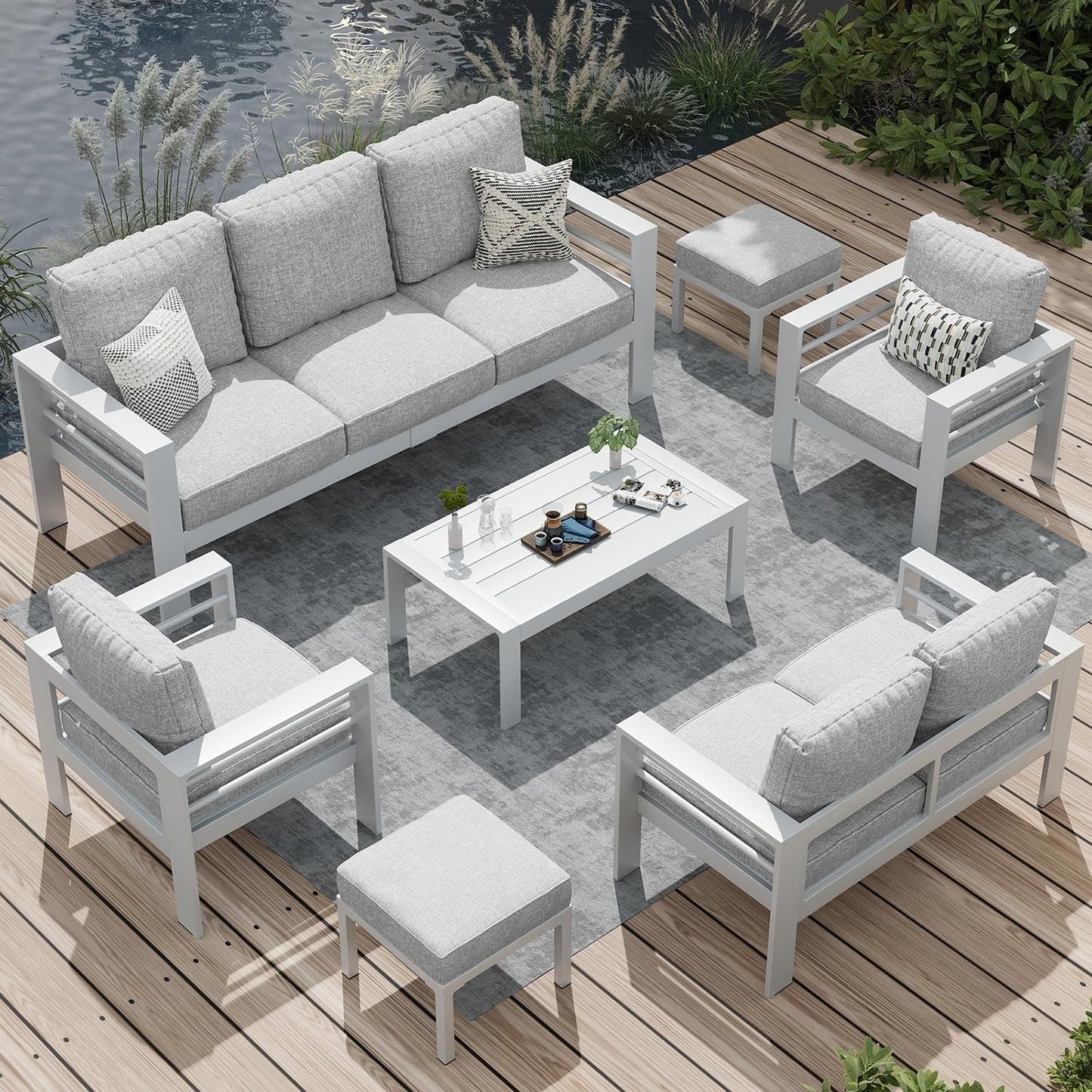 AECOJOY Ensemble de meubles de patio en aluminium 7 pièces, ensemble de conversation d'extérieur