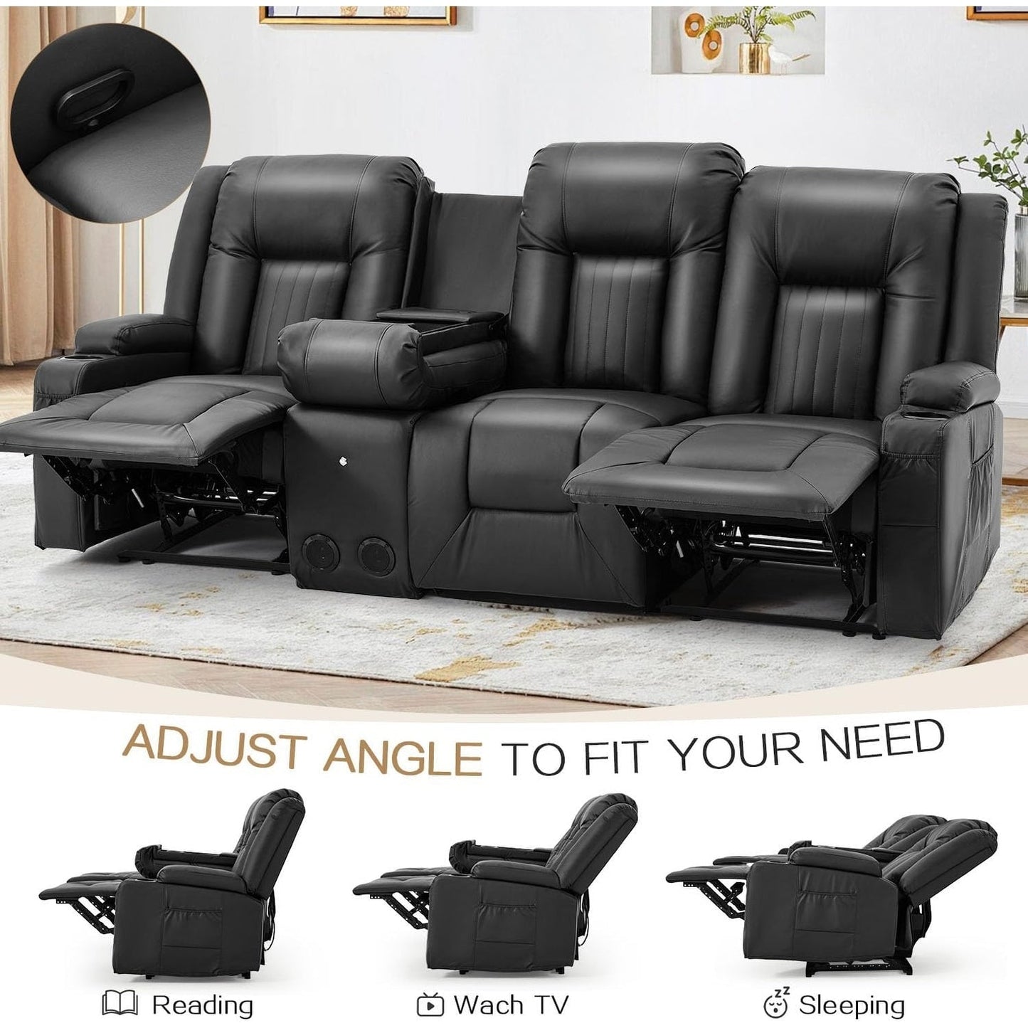 Canapé inclinable AECOJOY, manuel, pour camping-car, canapé inclinable en PU, avec console, pour salon familial.