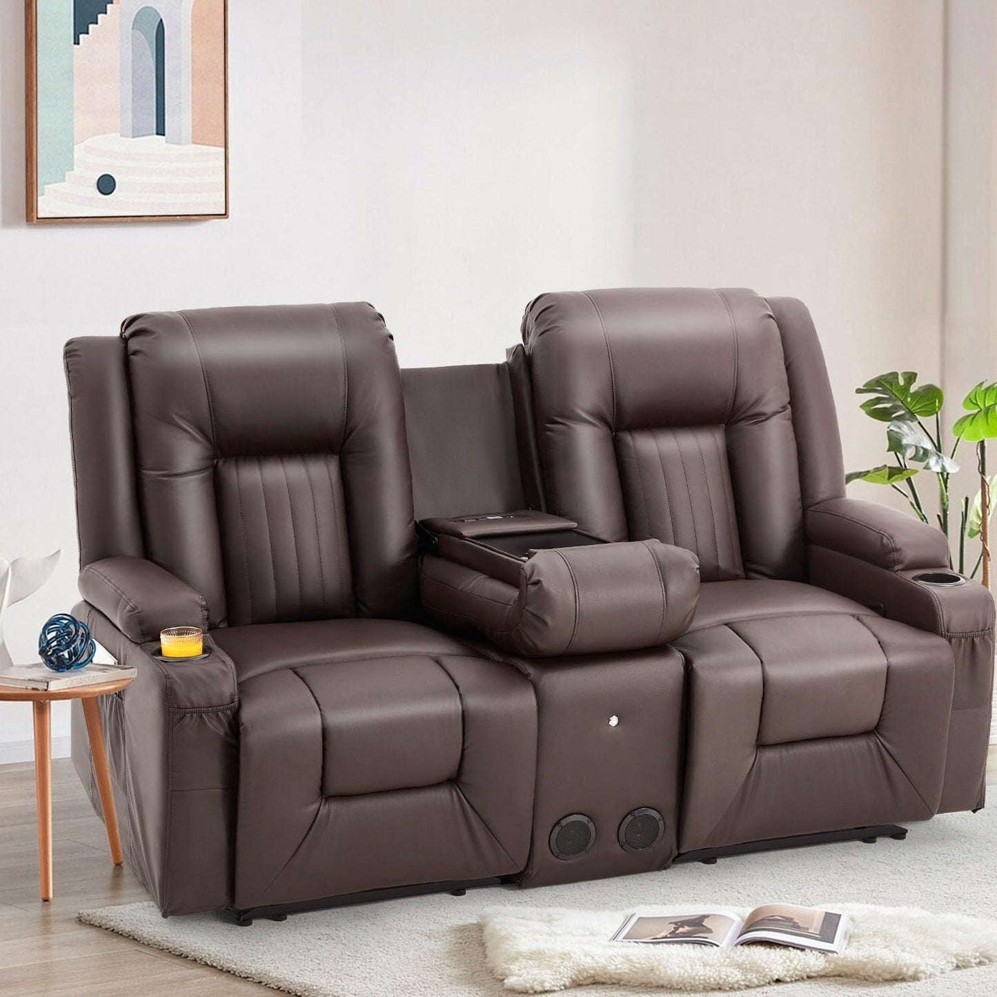 Canapé inclinable AECOJOY, manuel, pour camping-car, canapé inclinable en PU, avec console, pour salon familial.