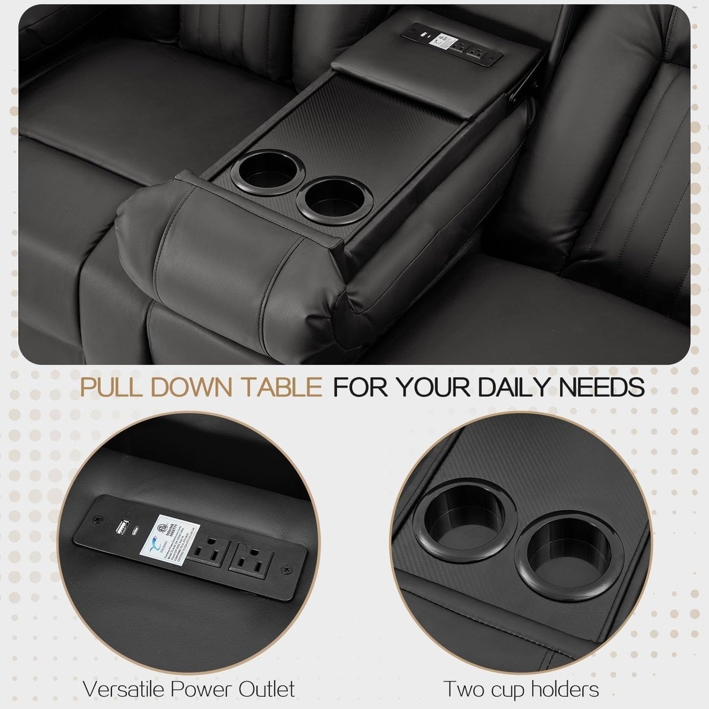 Canapé inclinable AECOJOY, manuel, pour camping-car, canapé inclinable en PU, avec console, pour salon familial.