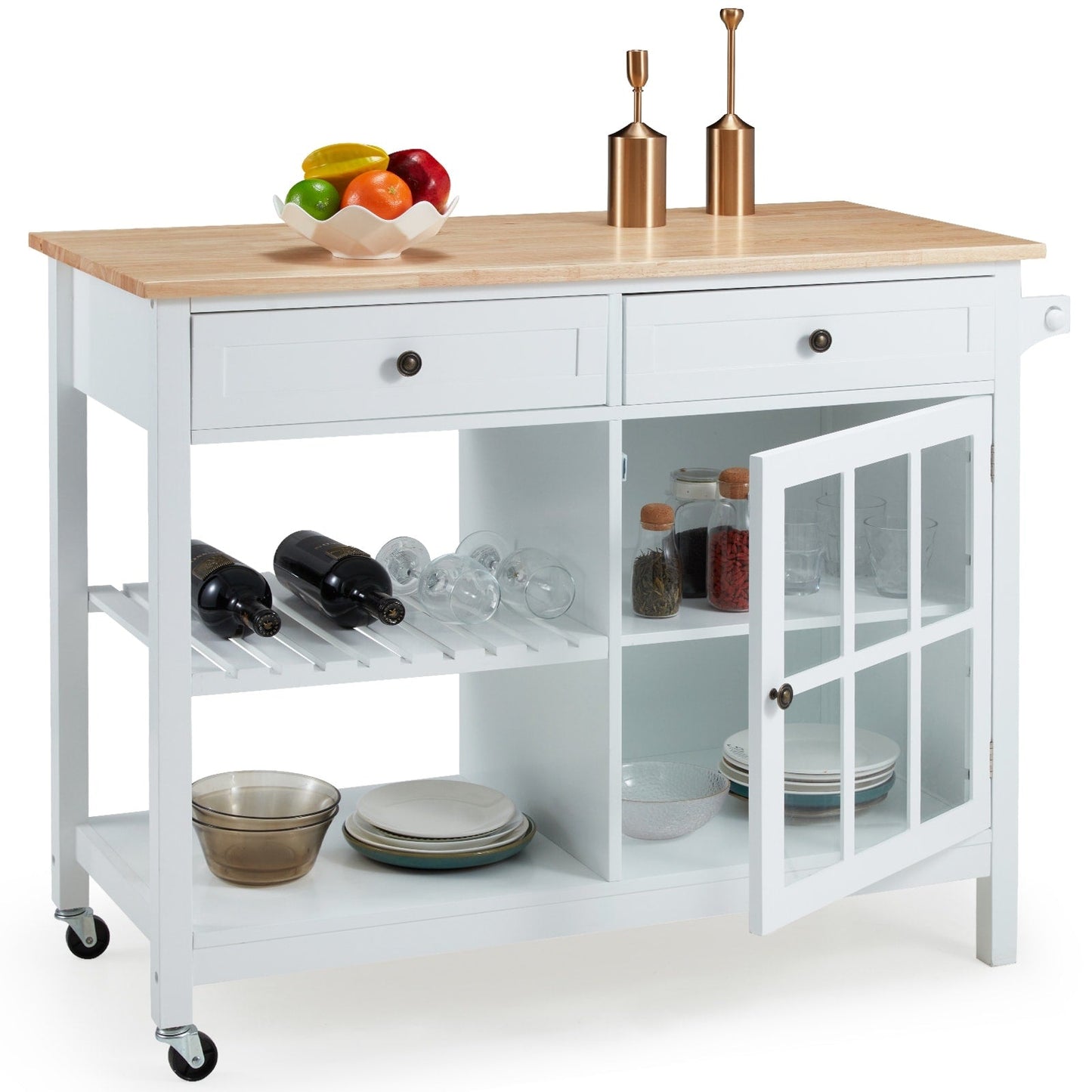 AVAWING 42 Chariot de cuisine roulant avec îlot central et rangement pour four à micro-ondes