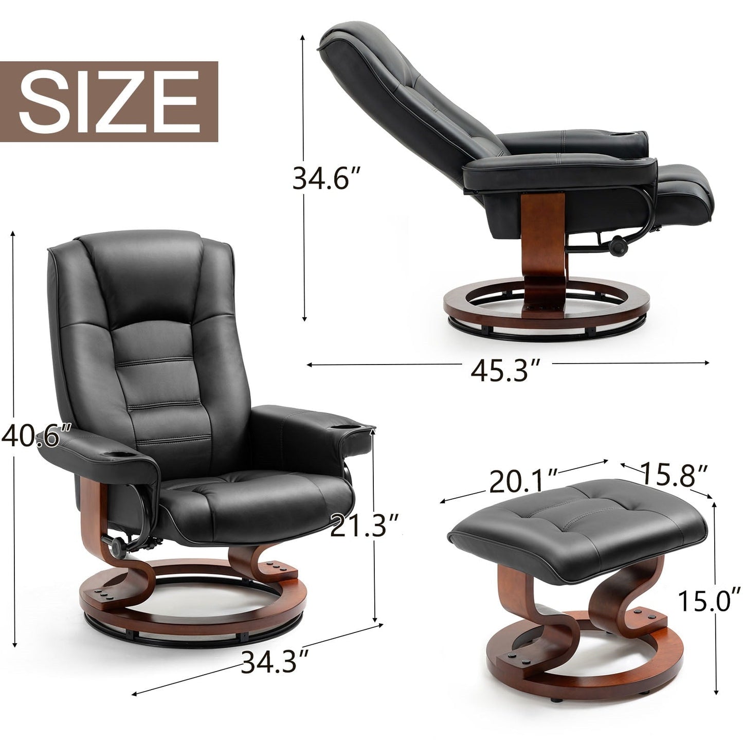 Fauteuil inclinable AVAWING avec pied repose-pieds pivotant