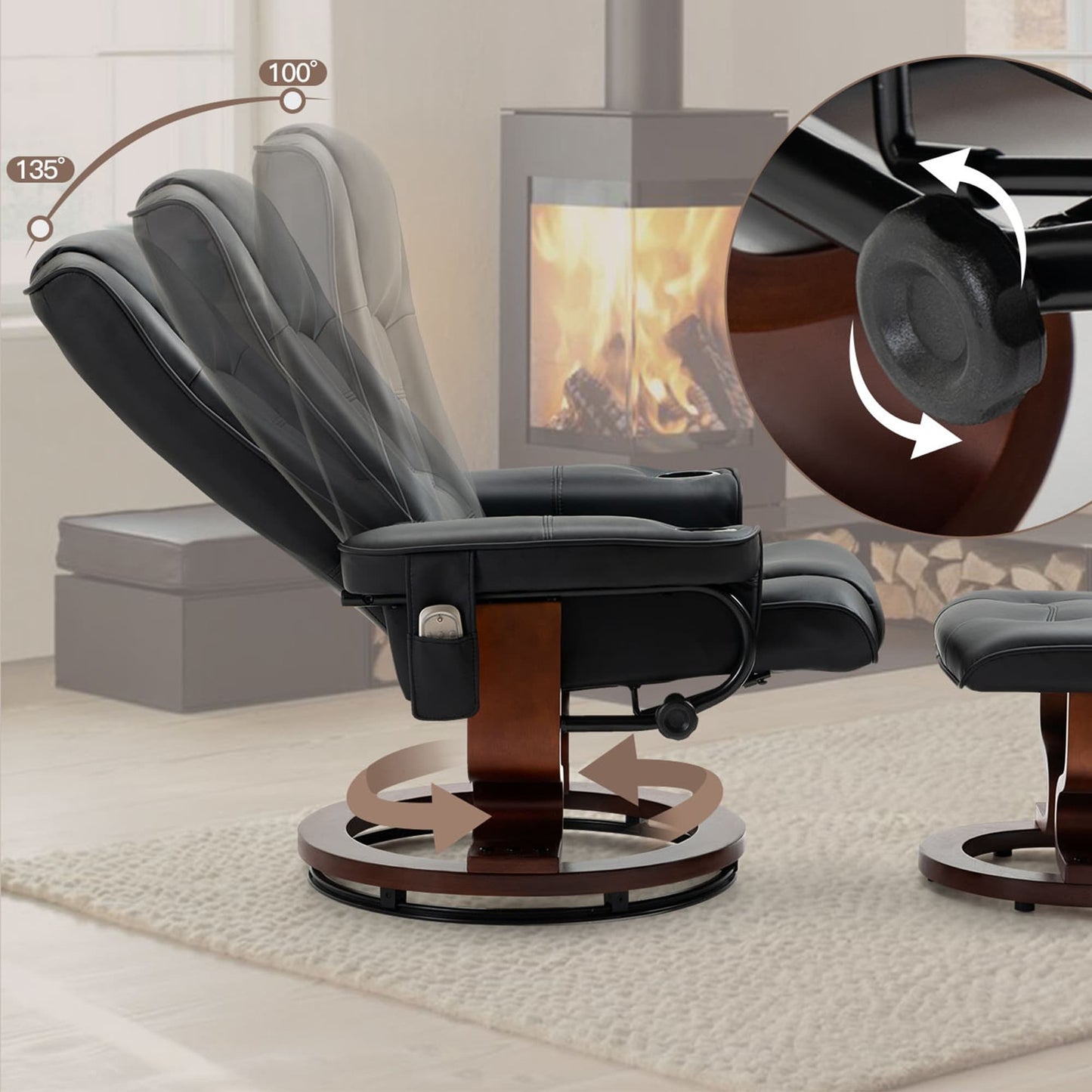 Fauteuil inclinable AVAWING avec pied repose-pieds pivotant