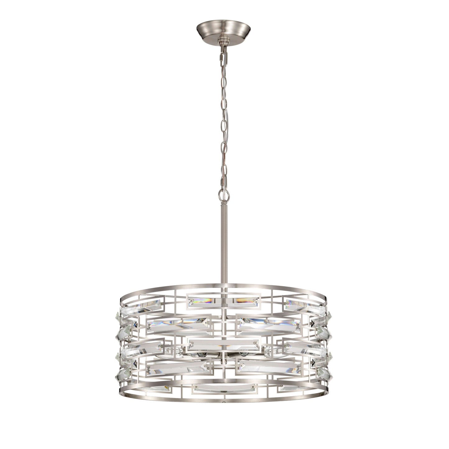 Suspension Anita avec abat-jour tambour et prismes en verre transparent