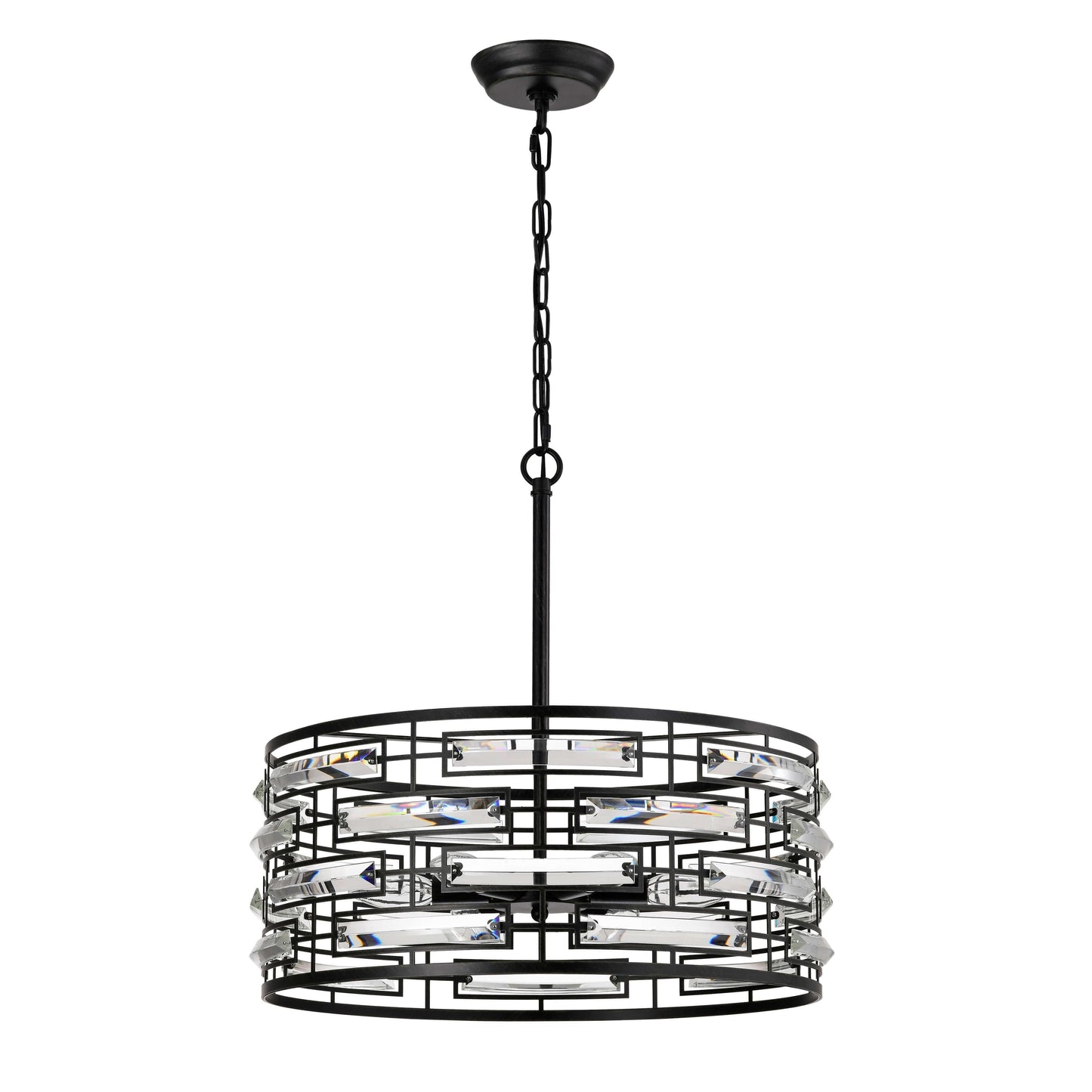 Suspension Anita avec abat-jour tambour et prismes en verre transparent