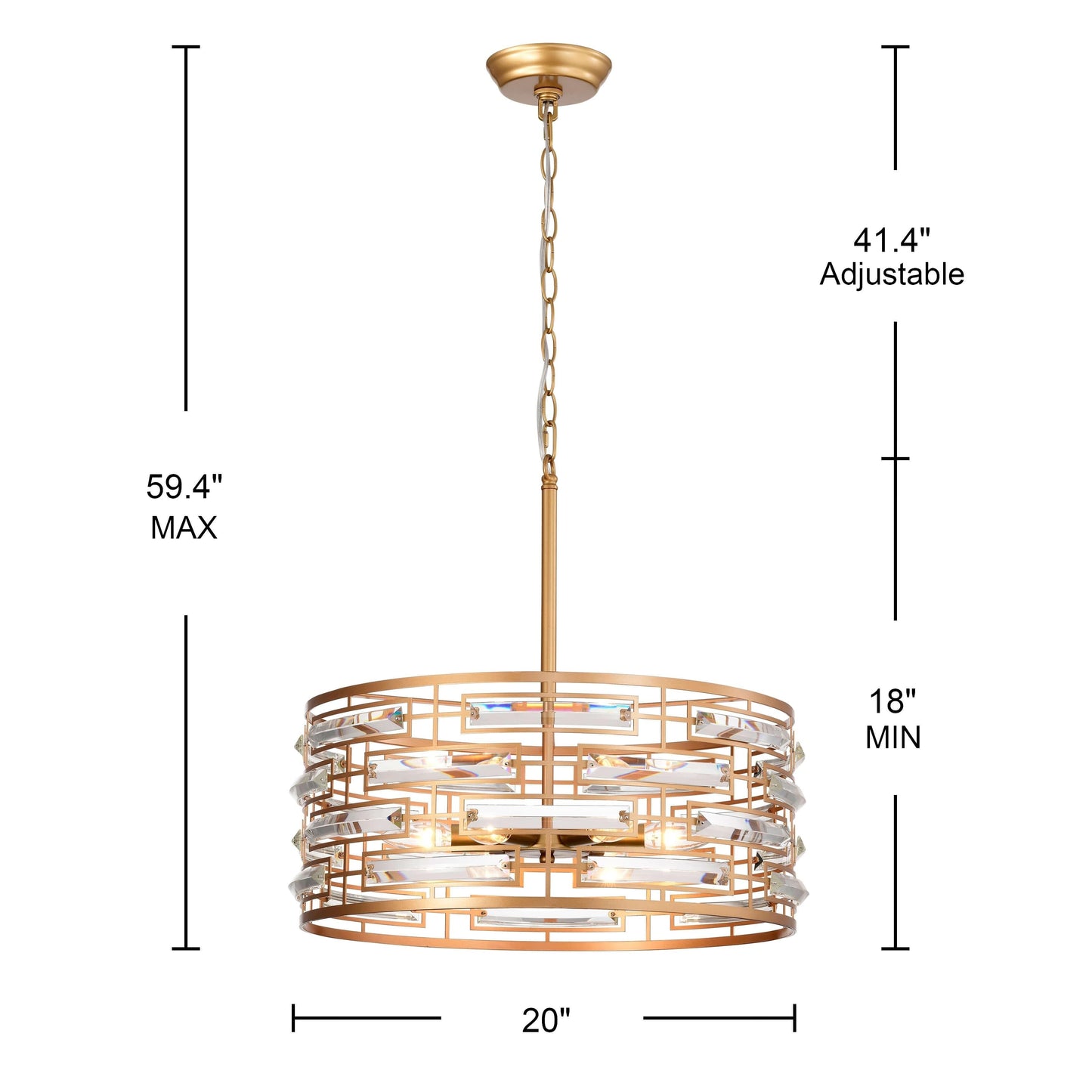 Suspension Anita avec abat-jour tambour et prismes en verre transparent