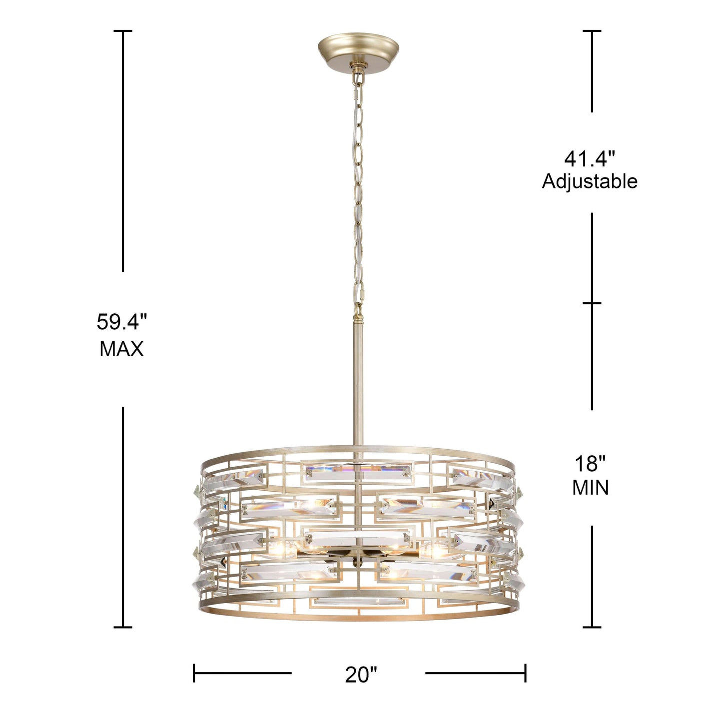 Suspension Anita avec abat-jour tambour et prismes en verre transparent