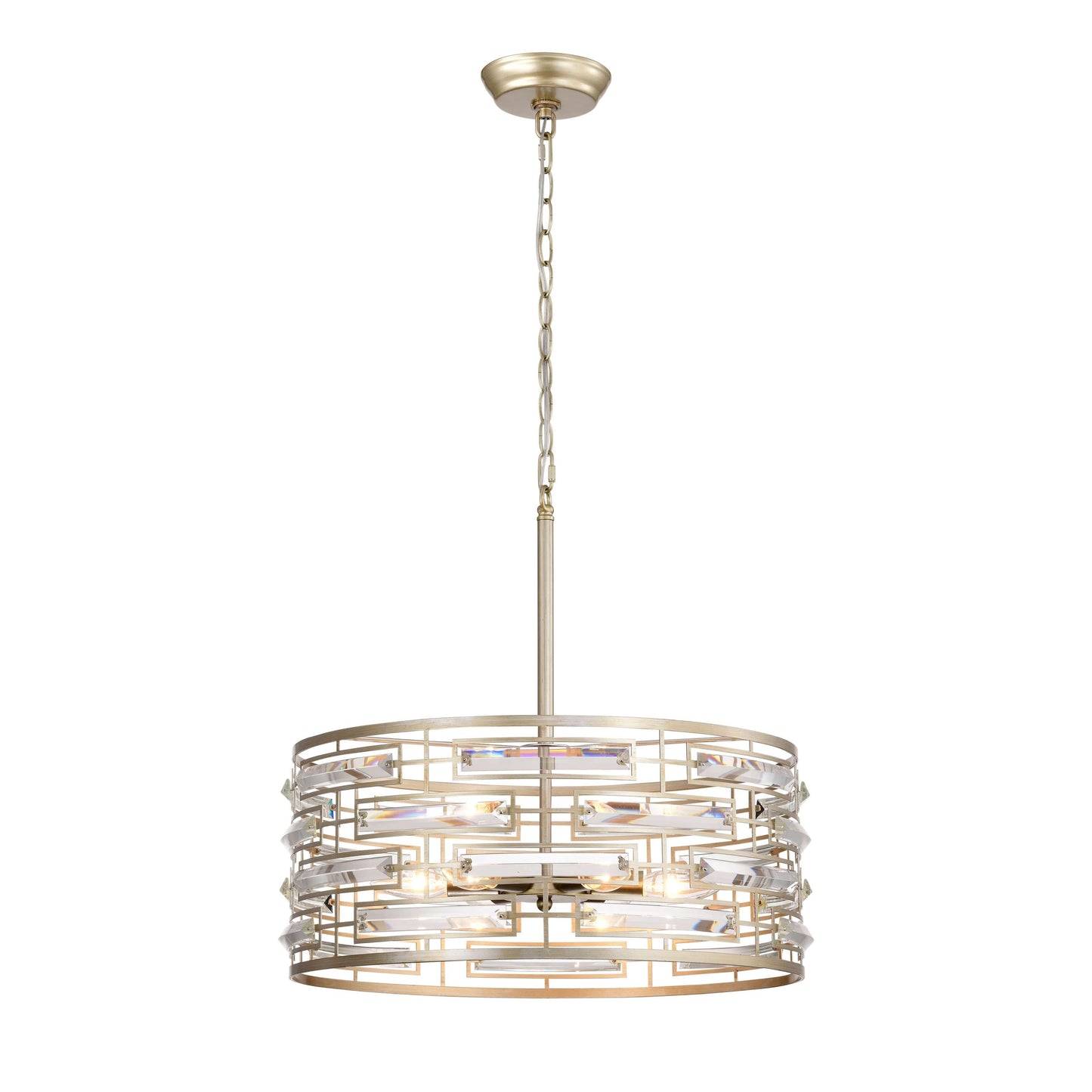 Suspension Anita avec abat-jour tambour et prismes en verre transparent