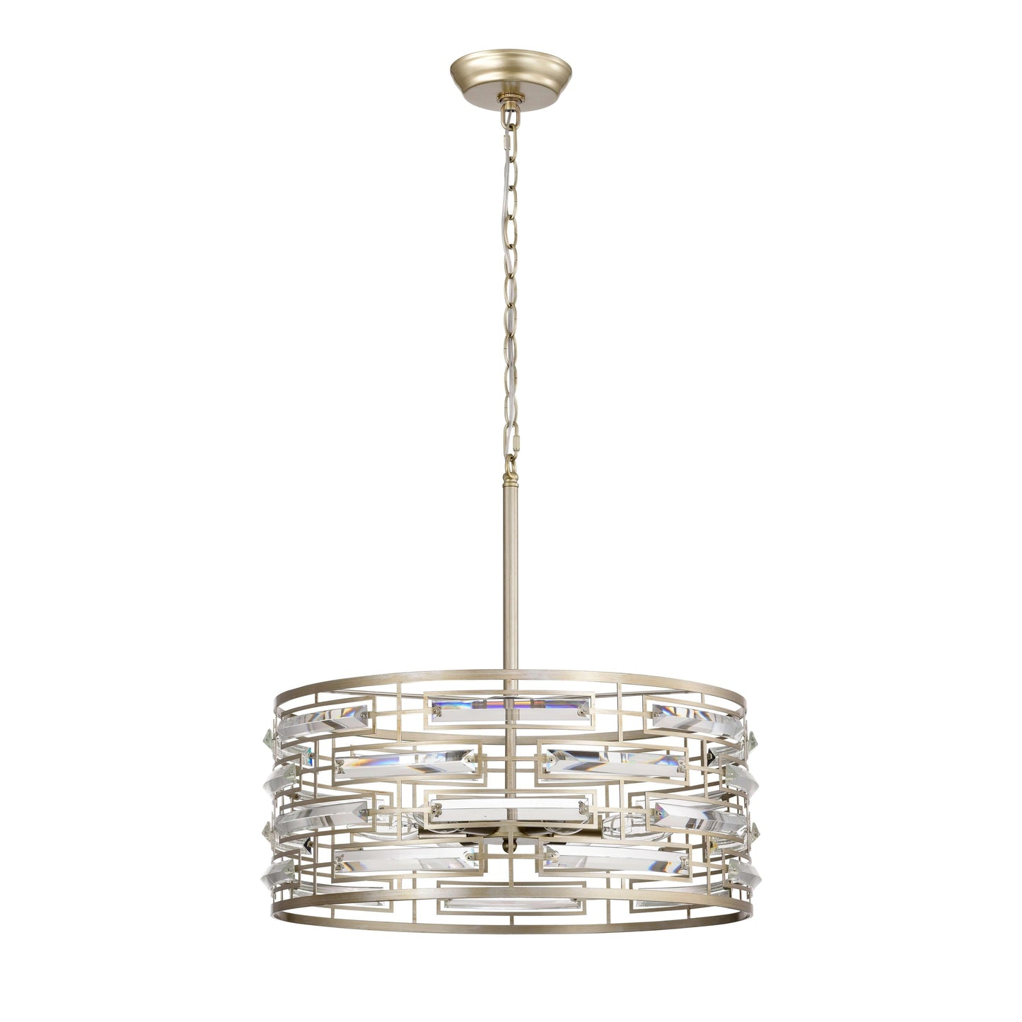 Suspension Anita avec abat-jour tambour et prismes en verre transparent