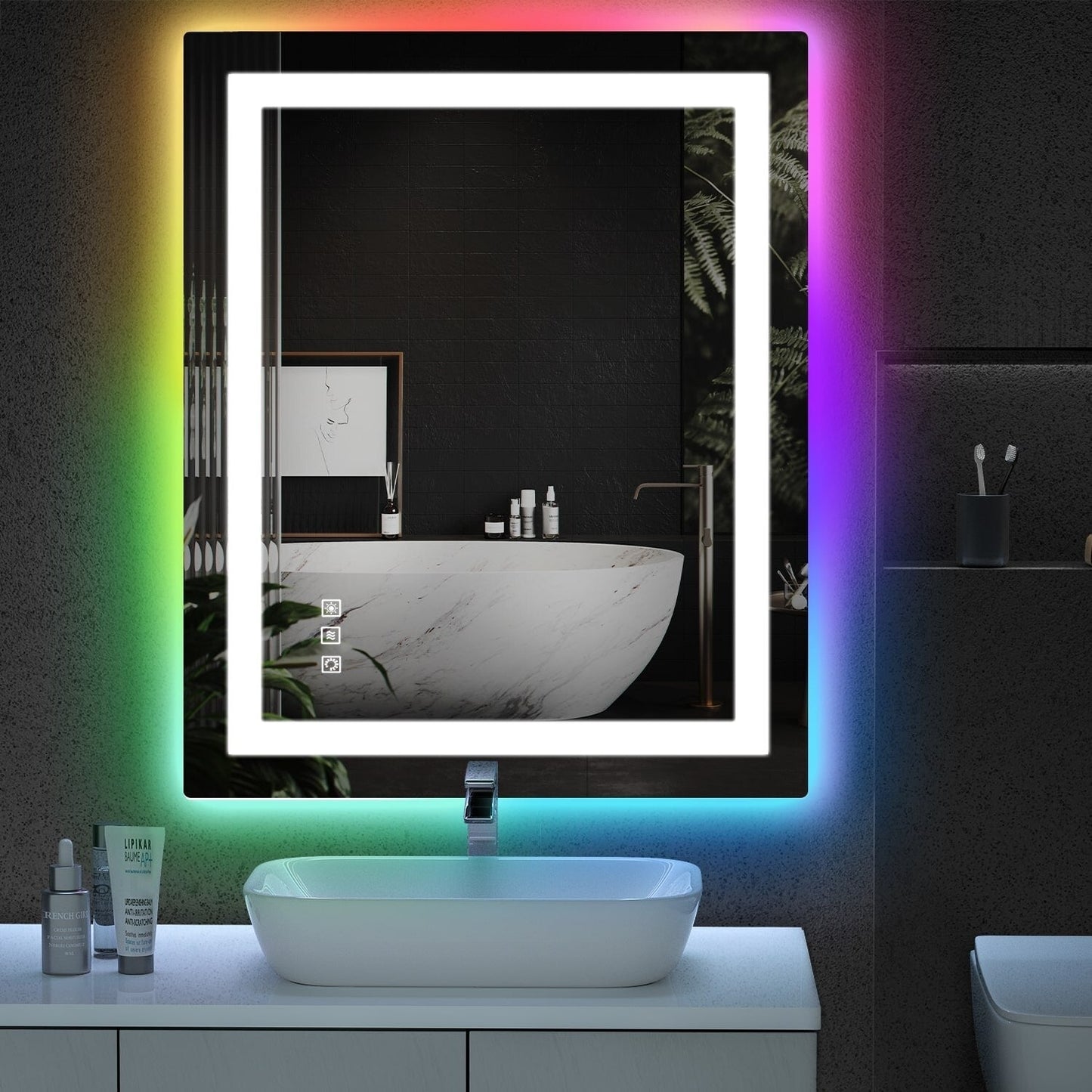 Miroir de salle de bain antibuée avec rétroéclairage RGB et éclairage LED frontal