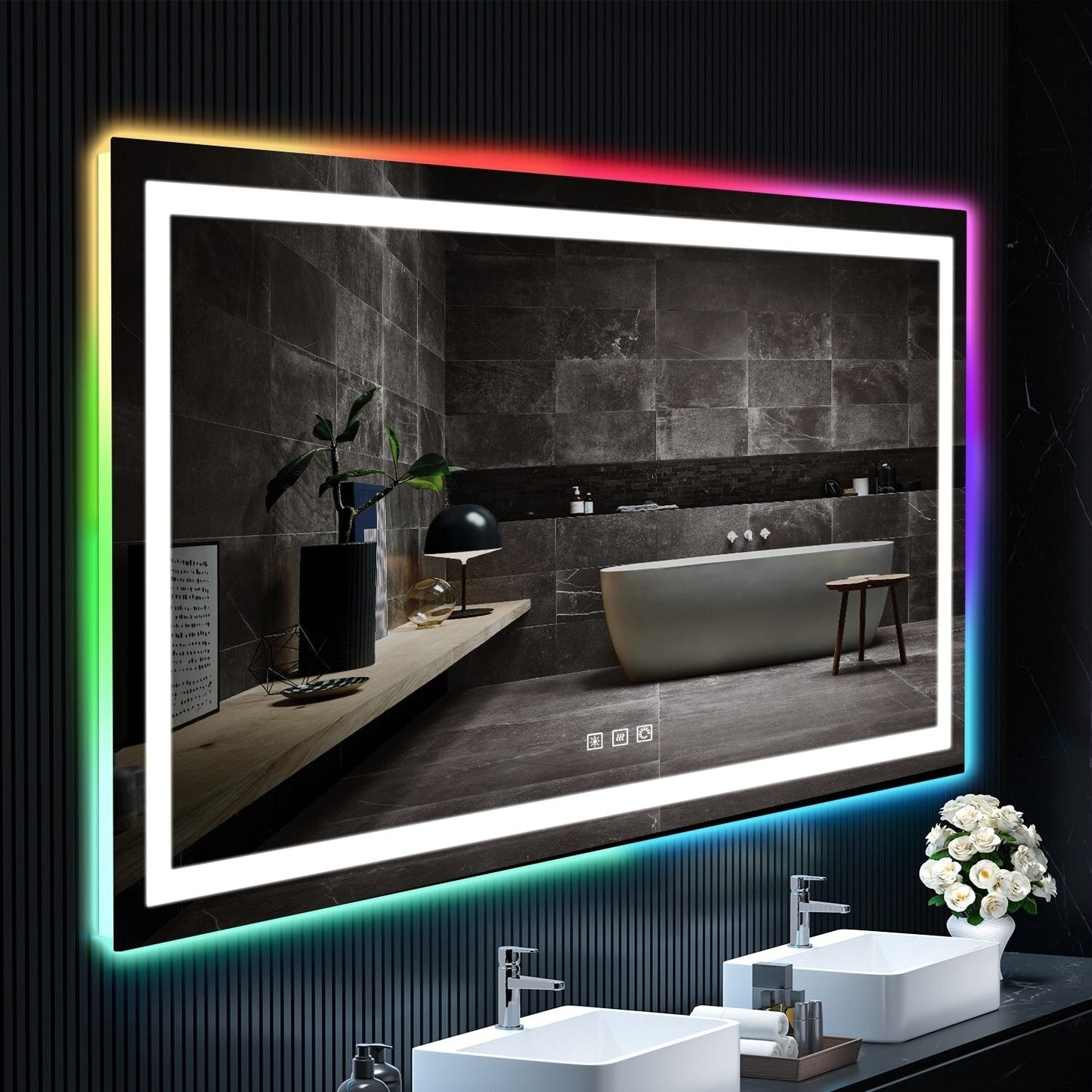 Miroir de salle de bain antibuée avec rétroéclairage RGB et éclairage LED frontal
