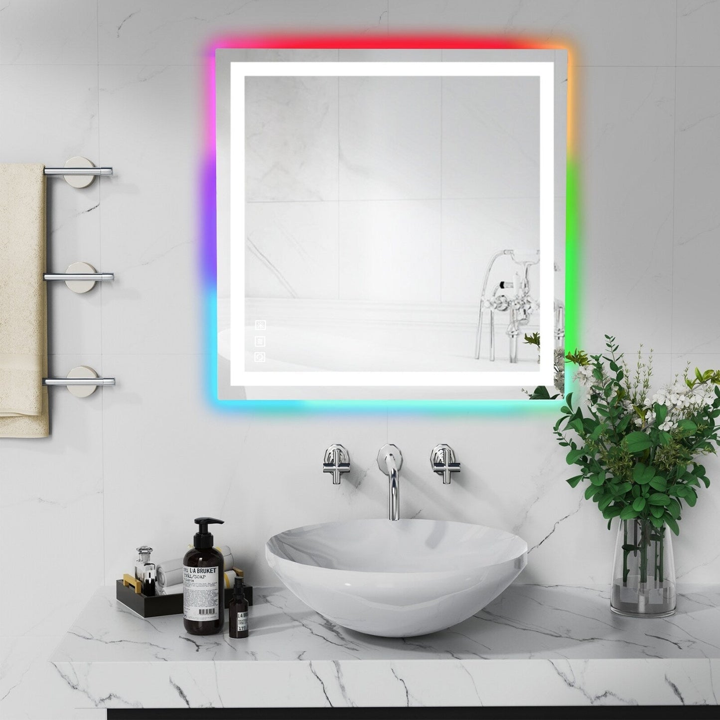 Miroir de salle de bain antibuée avec rétroéclairage RGB et éclairage LED frontal