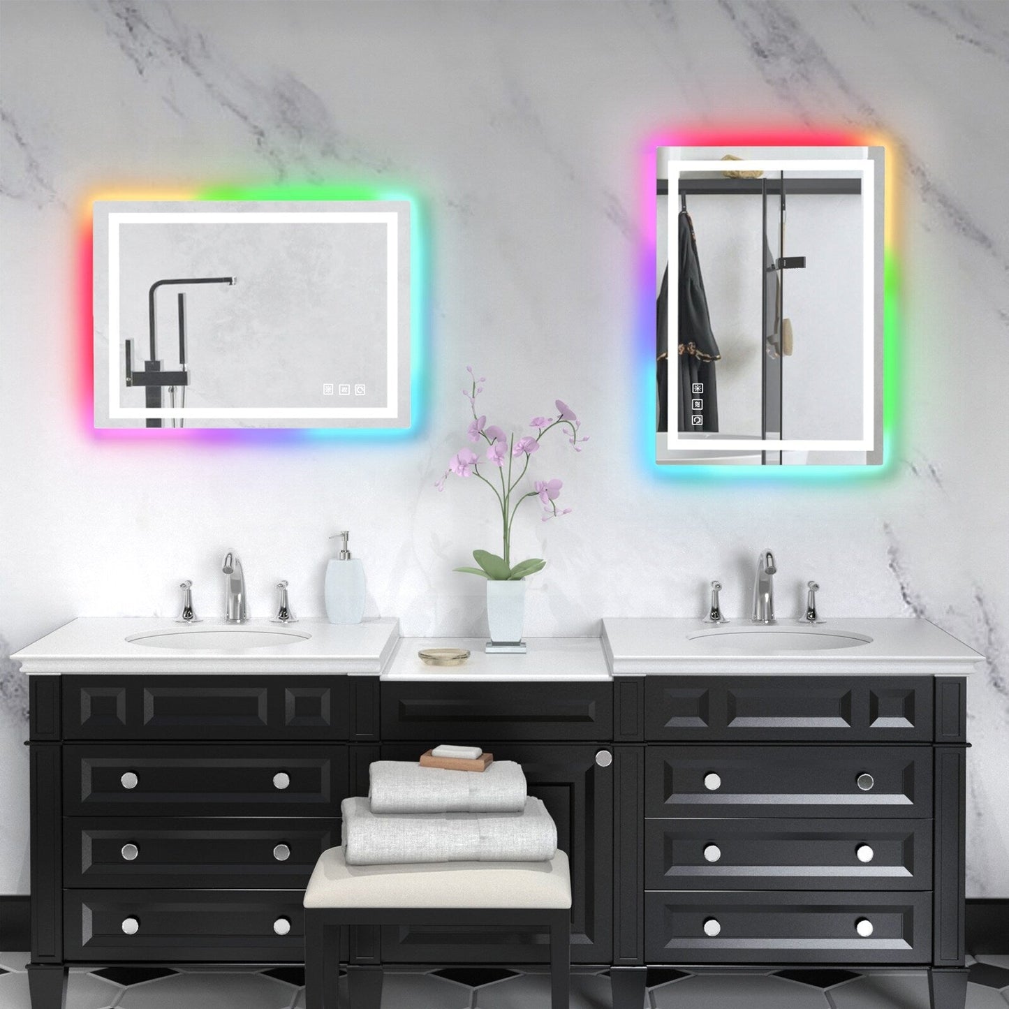 Miroir de salle de bain antibuée avec rétroéclairage RGB et éclairage LED frontal
