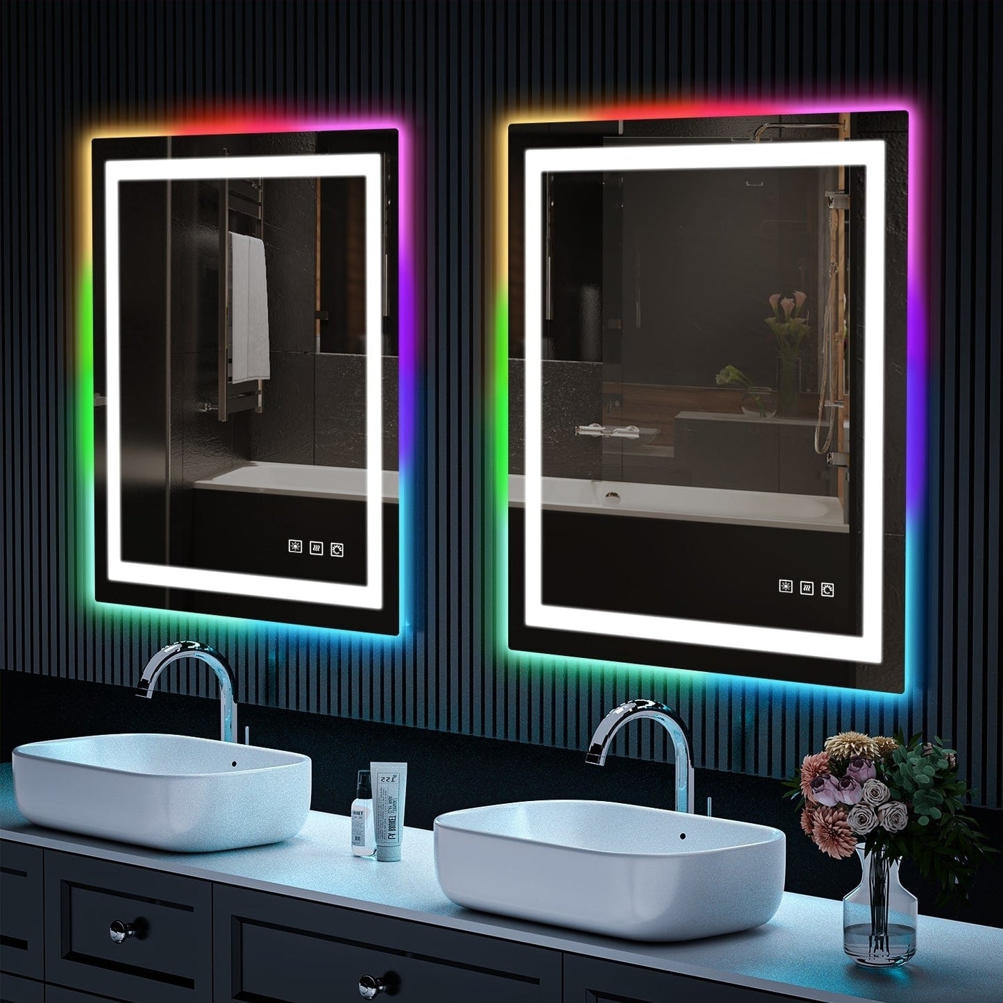 Miroir de salle de bain antibuée avec rétroéclairage RGB et éclairage LED frontal