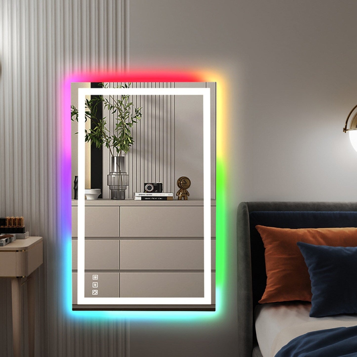 Miroir de salle de bain antibuée avec rétroéclairage RGB et éclairage LED frontal