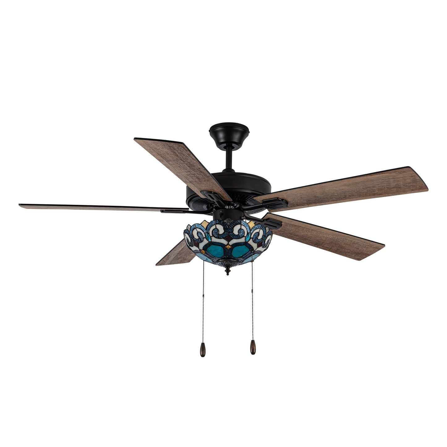 Ventilateur de plafond Astrid River of Goods à 3 pales, bronze huilé multicolore et verre teinté, 52 pouces - 52 x 52 x 14,75/19,75