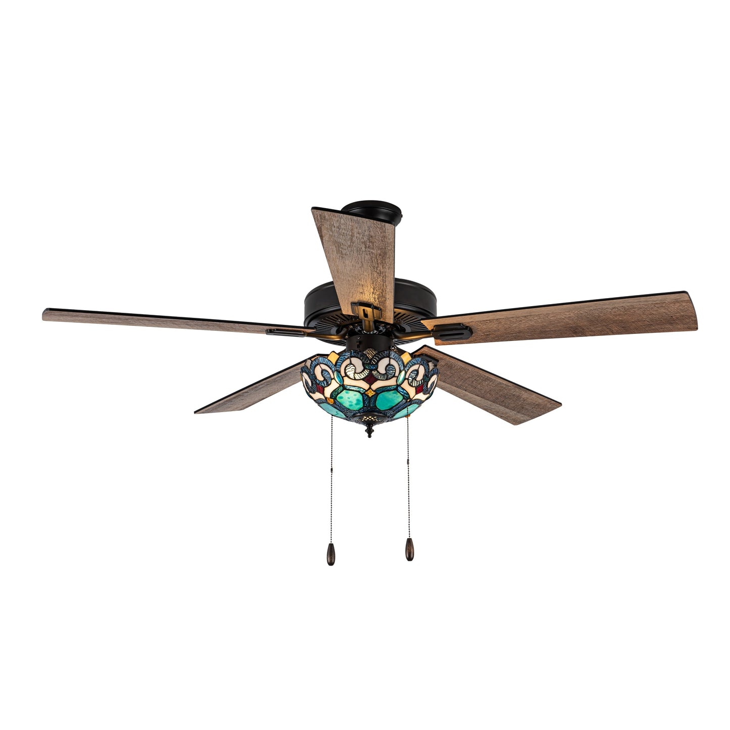Ventilateur de plafond Astrid River of Goods à 3 pales, bronze huilé multicolore et verre teinté, 52 pouces - 52 x 52 x 14,75/19,75