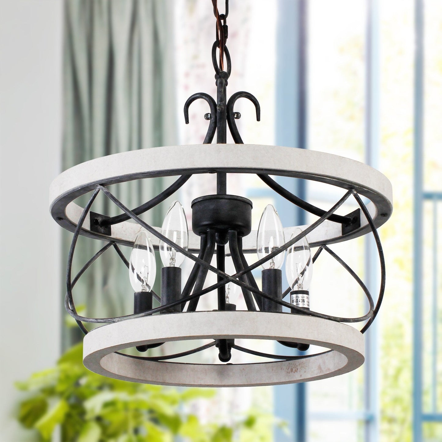 Bella Depot Lustre en bois rustique à 5 lumières, éclairage à intensité variable, luminaire suspendu de style farmhouse réglable de 15,7 pouces pour îlot de cuisine
