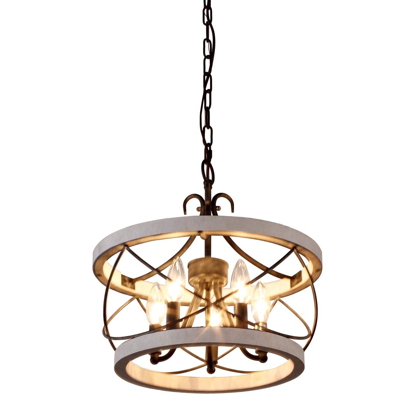 Bella Depot Lustre en bois rustique à 5 lumières, éclairage à intensité variable, luminaire suspendu de style farmhouse réglable de 15,7 pouces pour îlot de cuisine