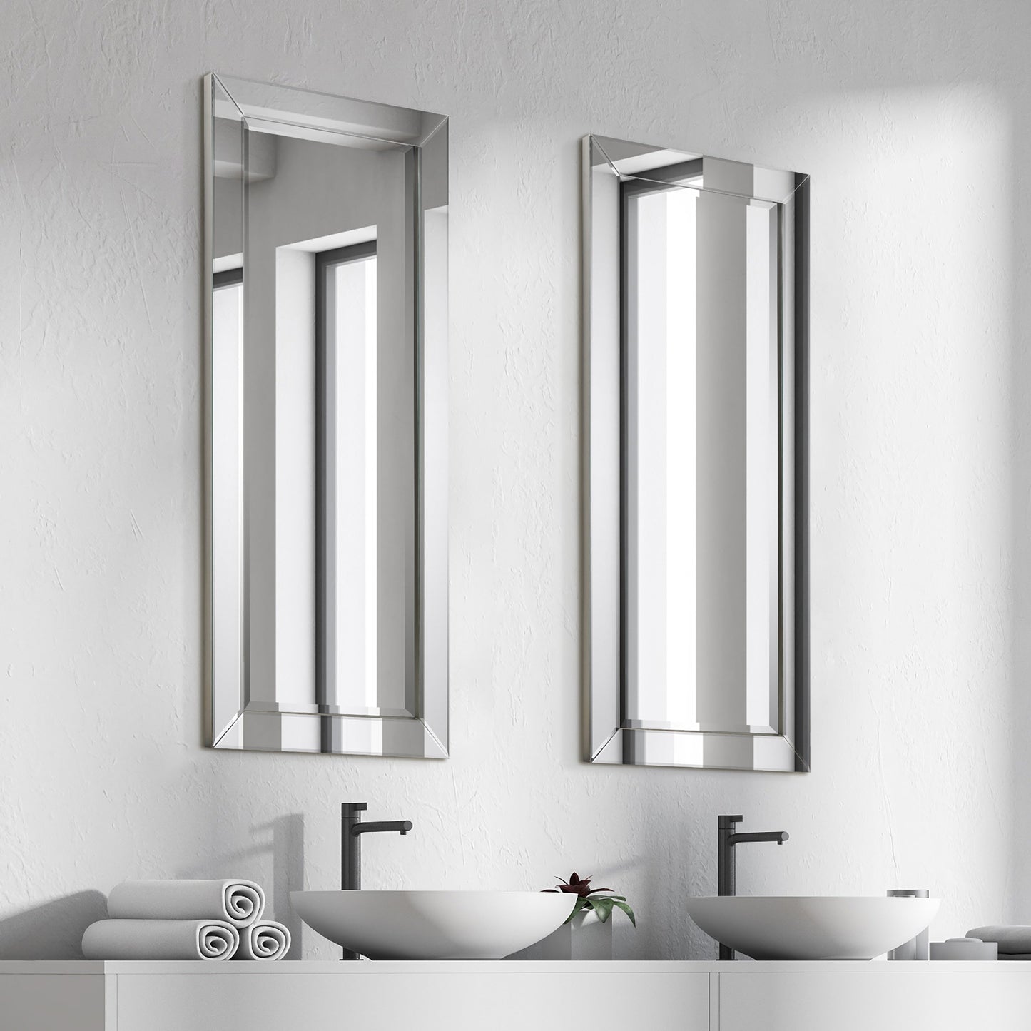 Miroir rectangulaire biseauté transparent haute définition à monter au mur pour salle de bain, meuble-lavabo, chambre à coucher, 3 tailles