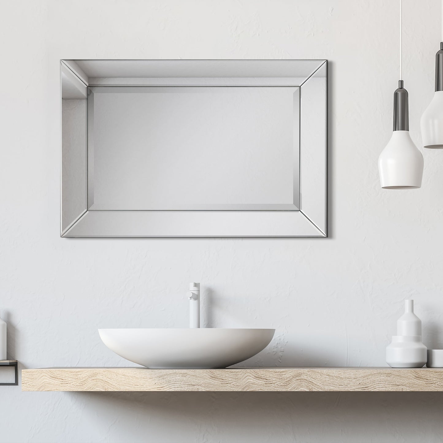 Miroir rectangulaire biseauté transparent haute définition à monter au mur pour salle de bain, meuble-lavabo, chambre à coucher, 3 tailles