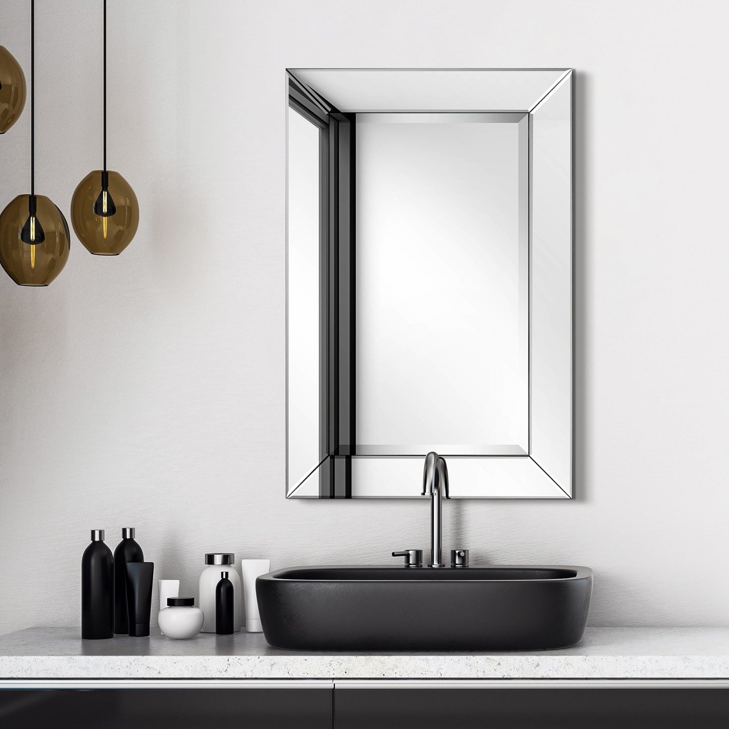 Miroir rectangulaire biseauté transparent haute définition à monter au mur pour salle de bain, meuble-lavabo, chambre à coucher, 3 tailles