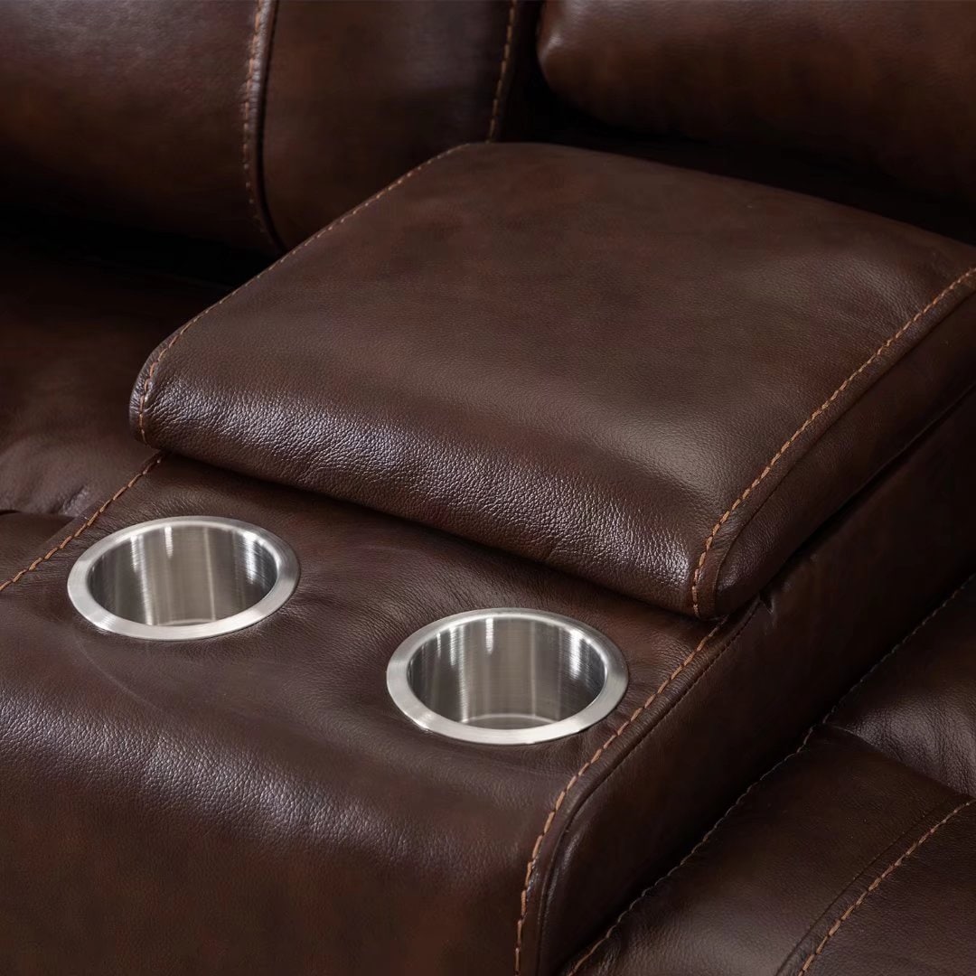 Ensemble de canapés et fauteuils inclinables à commande manuelle en cuir véritable, style moderne du milieu du siècle.