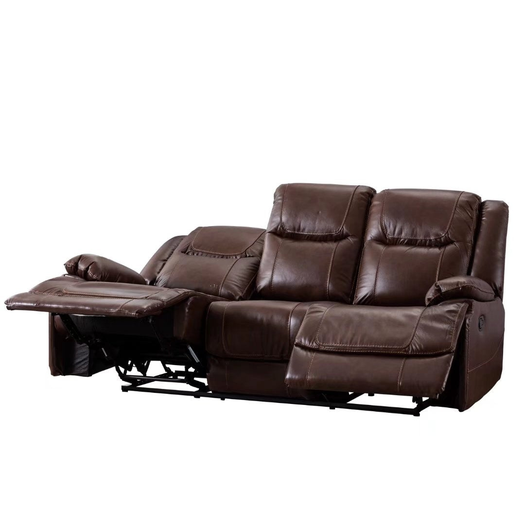 Ensemble de canapés et fauteuils inclinables à commande manuelle en cuir véritable, style moderne du milieu du siècle.