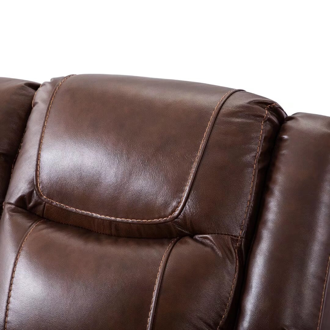 Ensemble de canapés et fauteuils inclinables à commande manuelle en cuir véritable, style moderne du milieu du siècle.