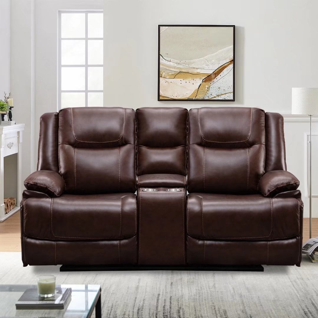 Ensemble de canapés et fauteuils inclinables à commande manuelle en cuir véritable, style moderne du milieu du siècle.