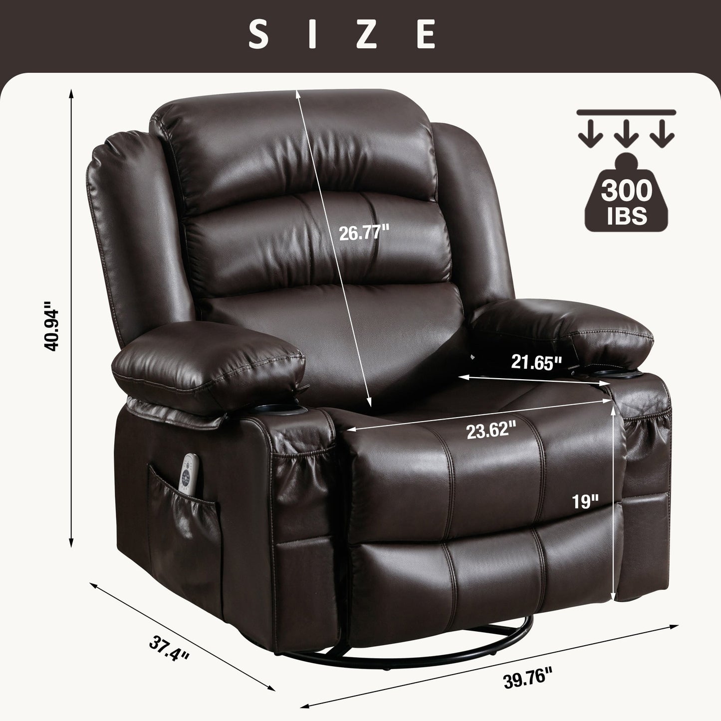 Fauteuil inclinable pivotant noir avec fonction de massage, chauffage et ports USB