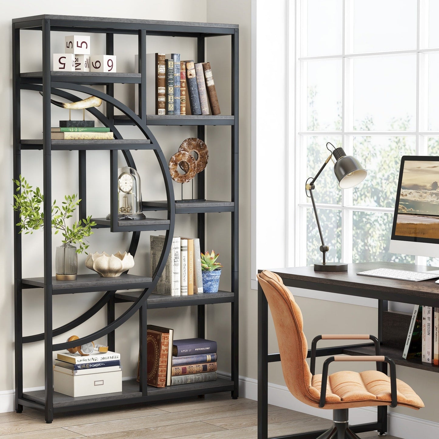 Étagère à livres 5 niveaux, style industriel, pour chambre à coucher, salon, bureau à domicile