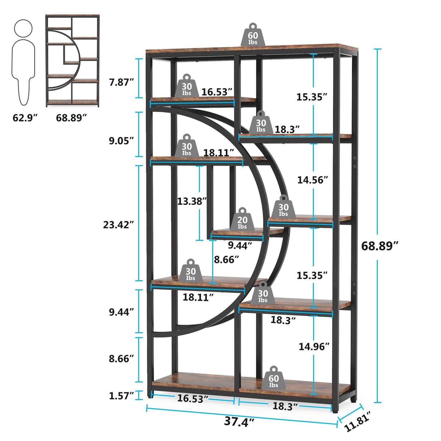 Étagère à livres 5 niveaux, style industriel, pour chambre à coucher, salon, bureau à domicile