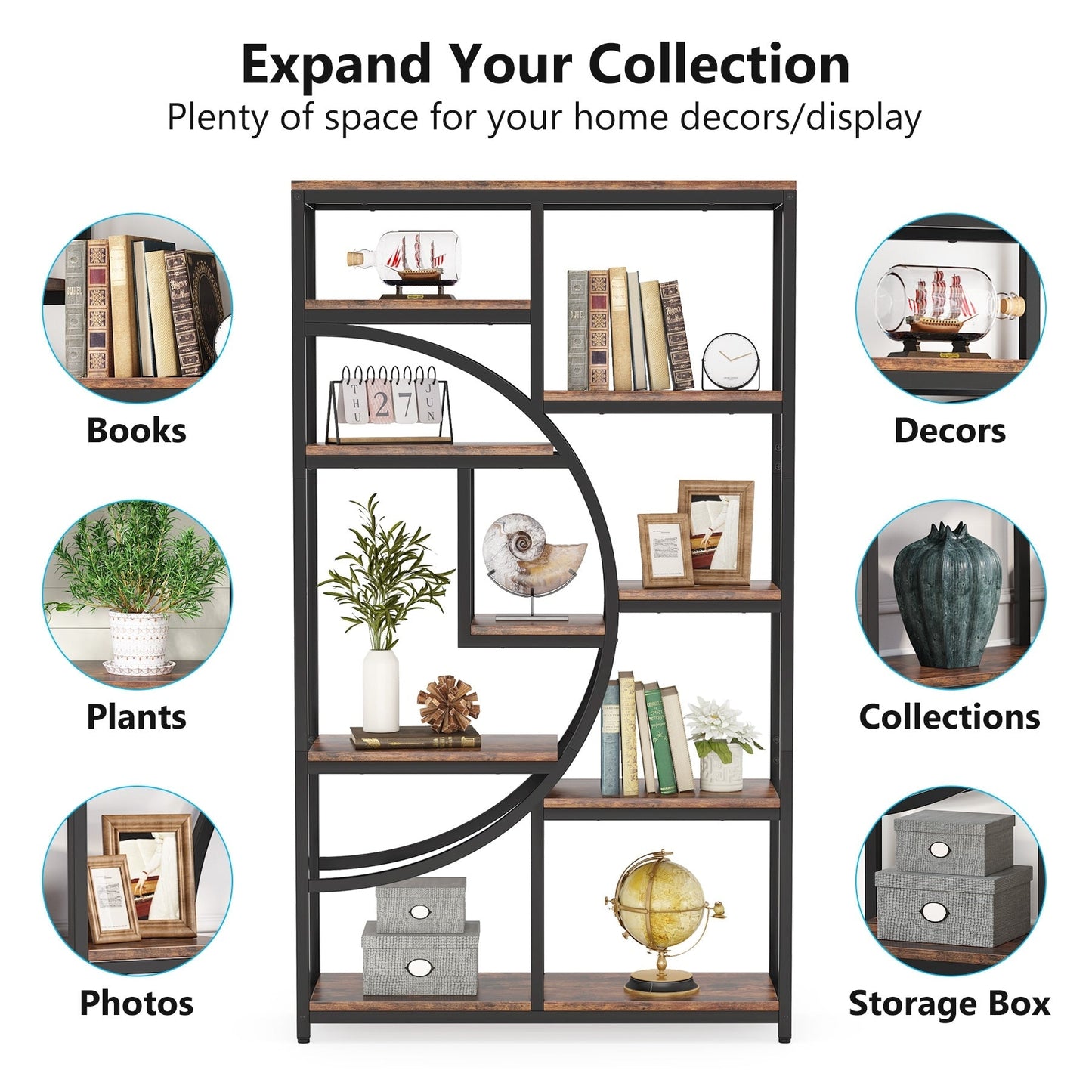 Étagère à livres 5 niveaux, style industriel, pour chambre à coucher, salon, bureau à domicile