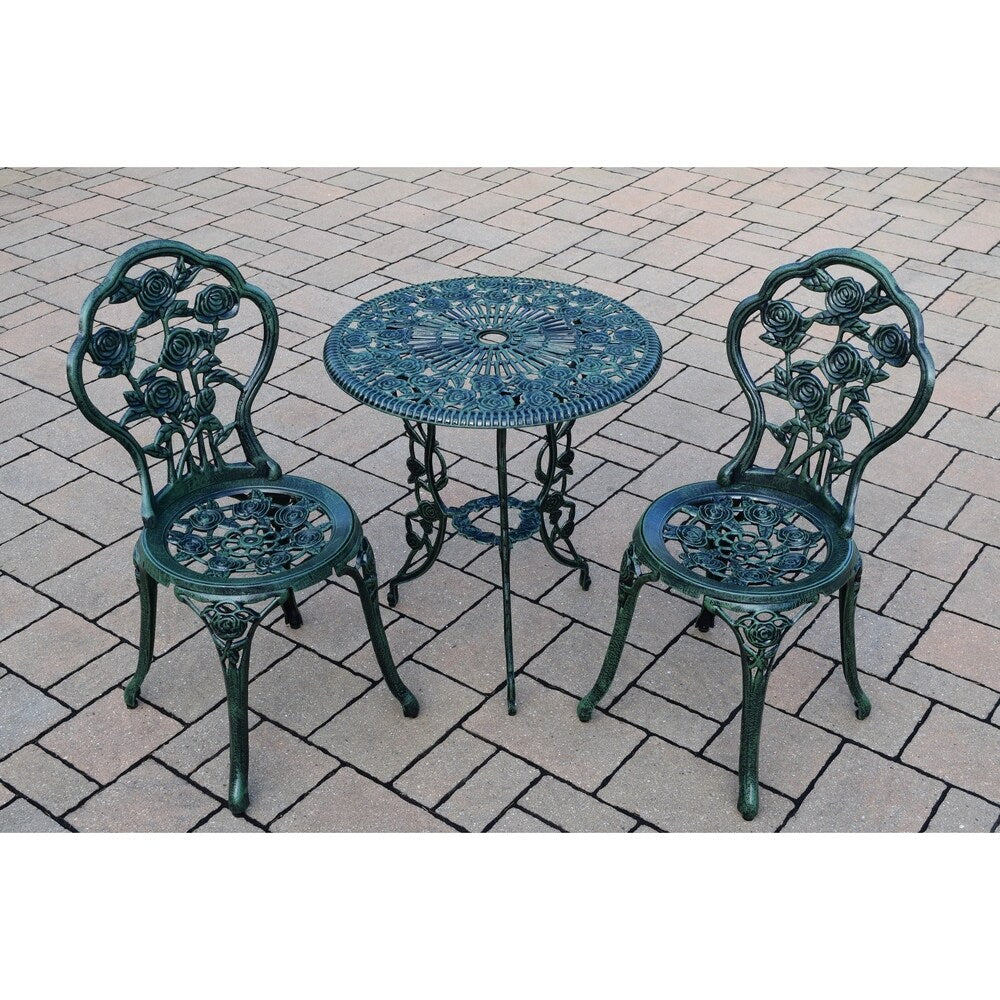 Ensemble de bistro 3 pièces Camellia en aluminium coulé, vert Verdi, avec table et 2 chaises