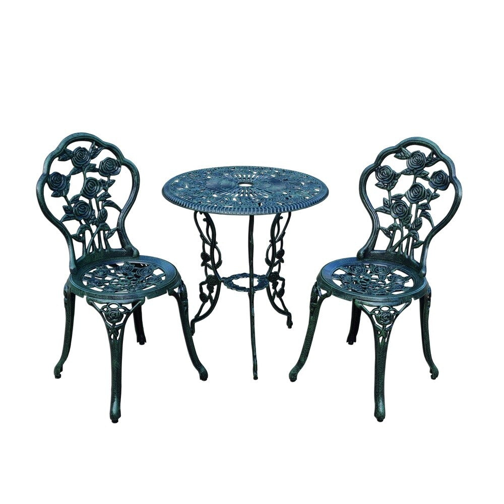 Ensemble de bistro 3 pièces Camellia en aluminium coulé, vert Verdi, avec table et 2 chaises