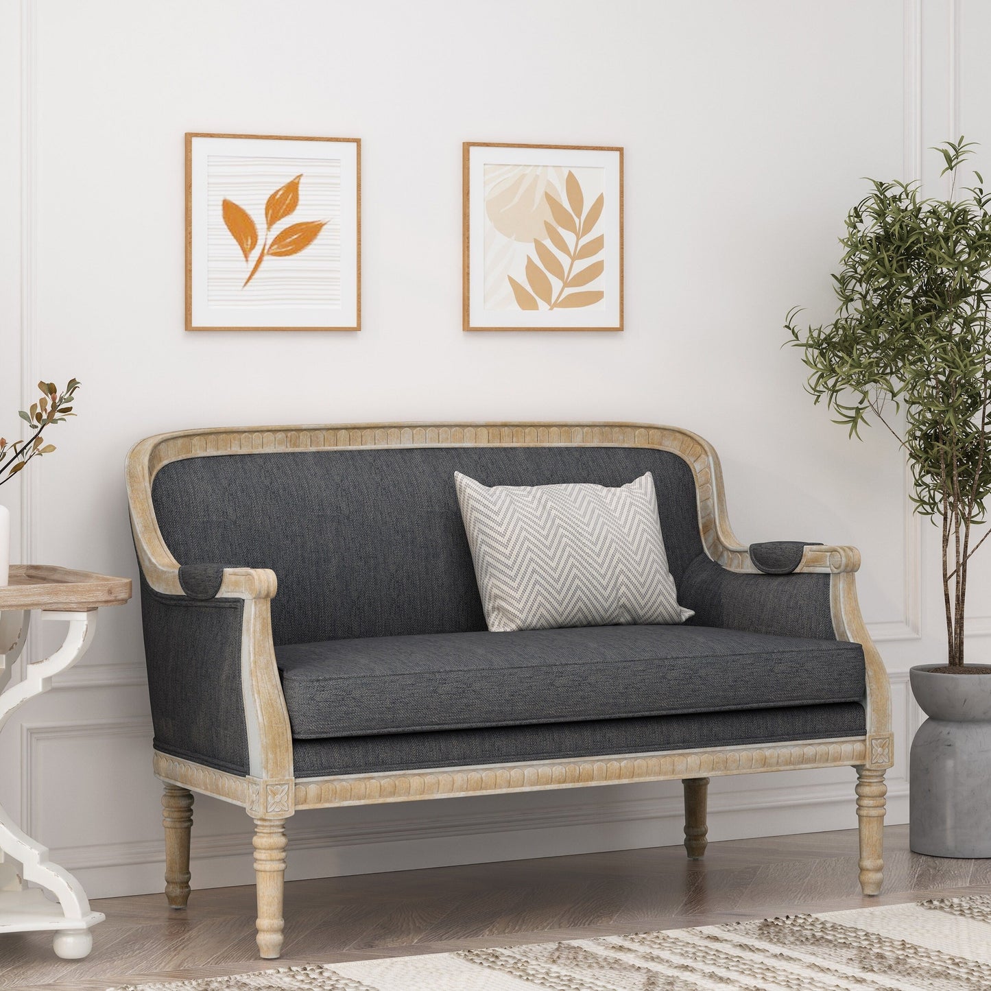 Canapé Loveseat en Bois Anthracite avec Structure en Bois de Hévéa