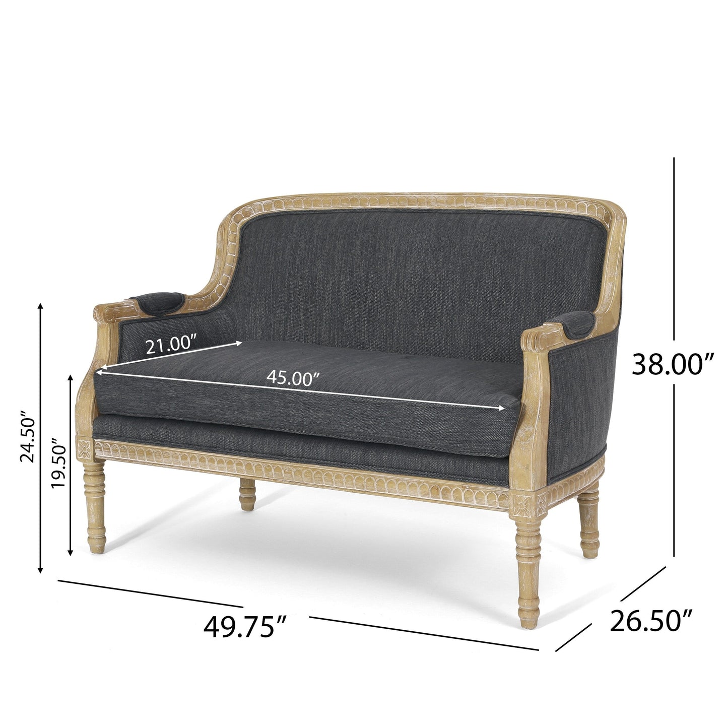 Canapé Loveseat en Bois Anthracite avec Structure en Bois de Hévéa
