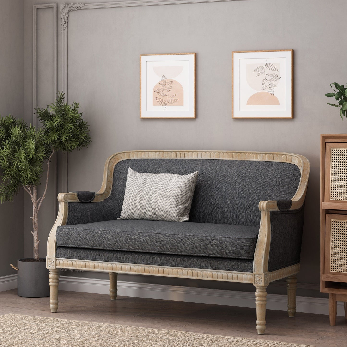 Canapé Loveseat en Bois Anthracite avec Structure en Bois de Hévéa
