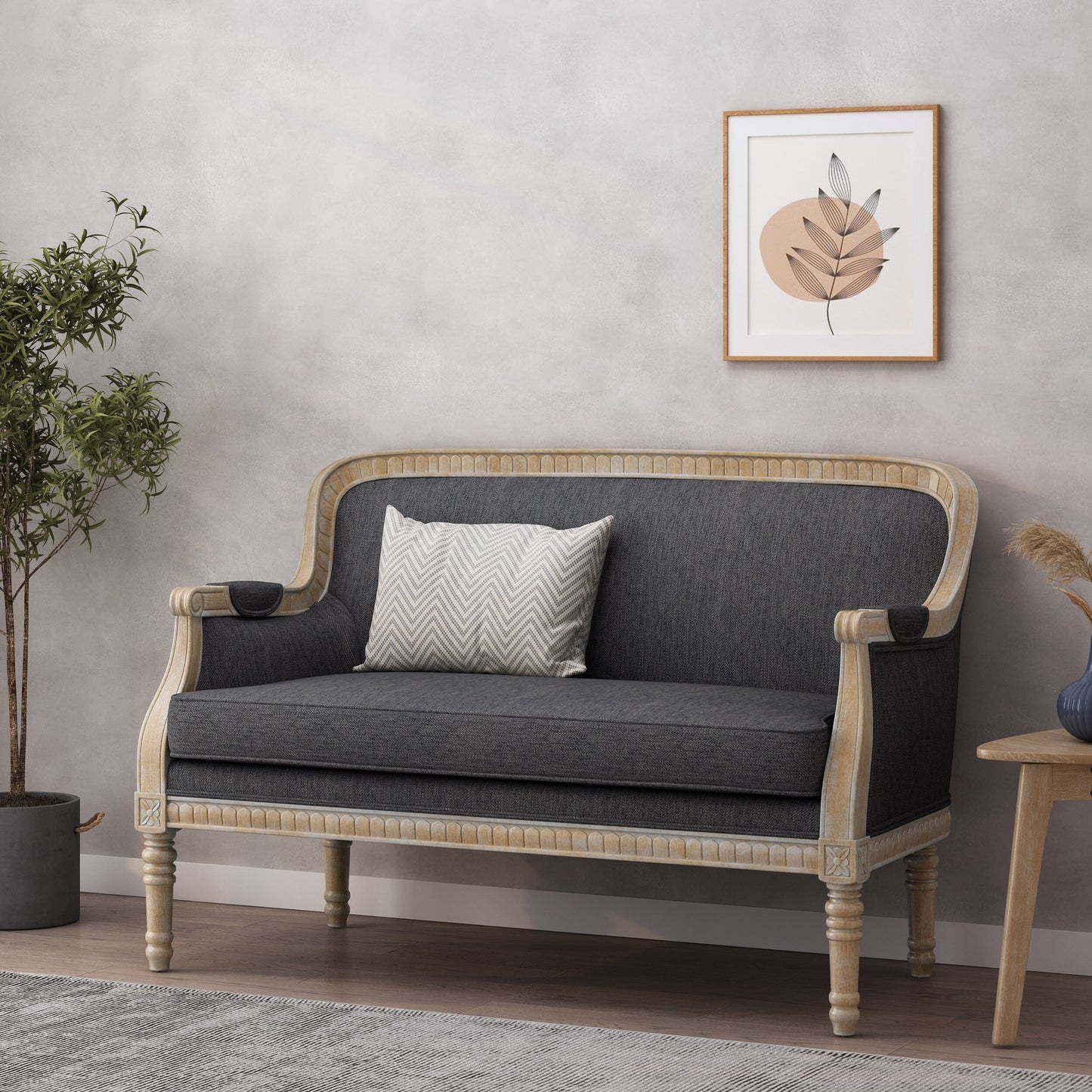 Canapé Loveseat en Bois Anthracite avec Structure en Bois de Hévéa