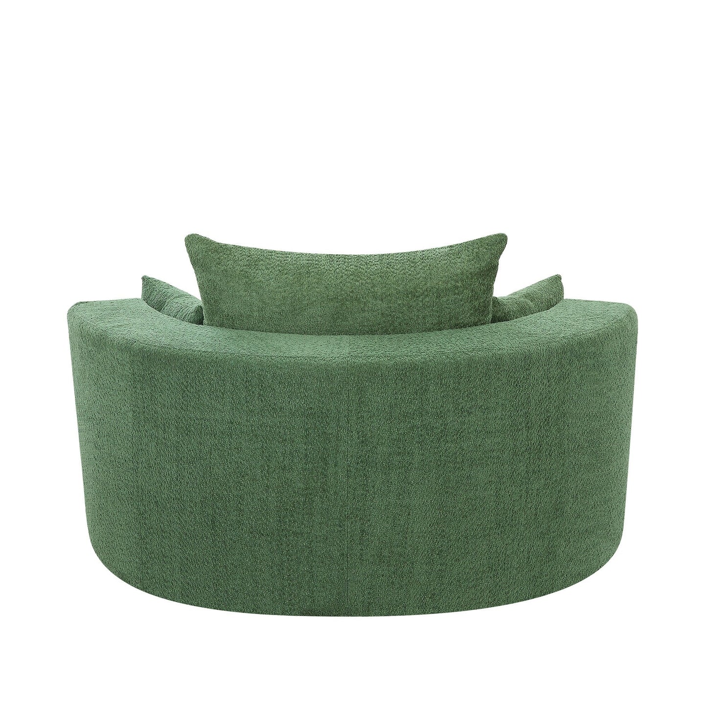Fauteuil de salon en forme de tonneau avec accoudoirs, en chenille, avec base pivotante à 360 degrés et 3 coussins amovibles.