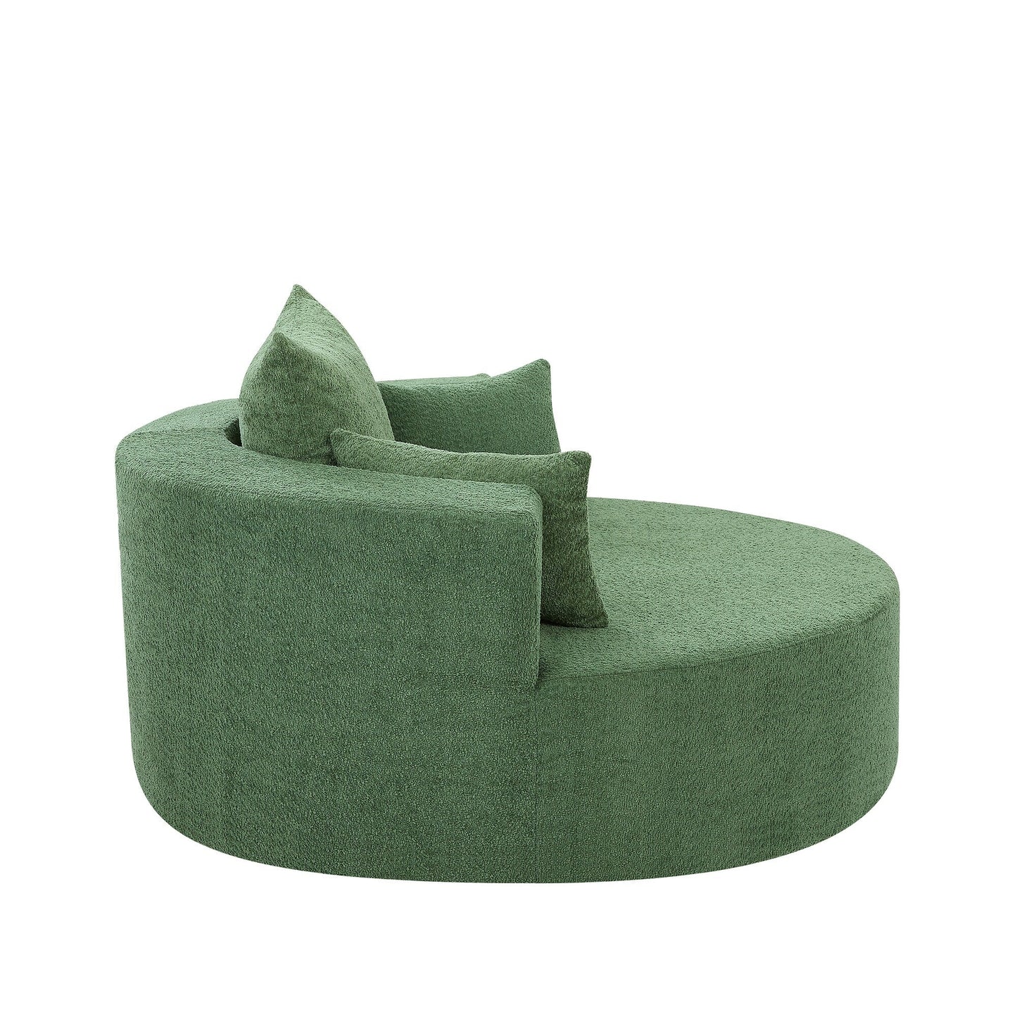 Fauteuil de salon en forme de tonneau avec accoudoirs, en chenille, avec base pivotante à 360 degrés et 3 coussins amovibles.