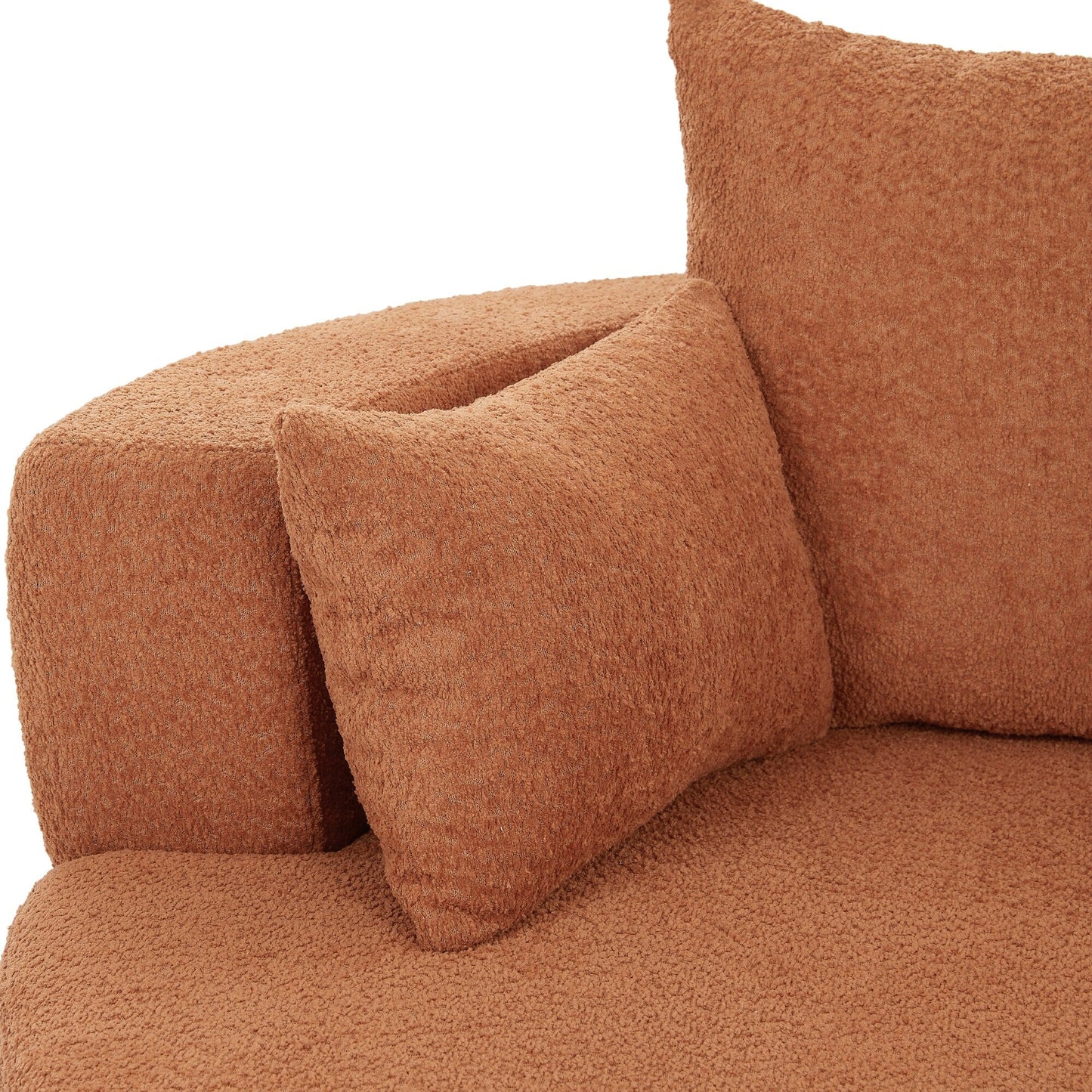 Fauteuil de salon en forme de tonneau avec accoudoirs, en chenille, avec base pivotante à 360 degrés et 3 coussins amovibles.
