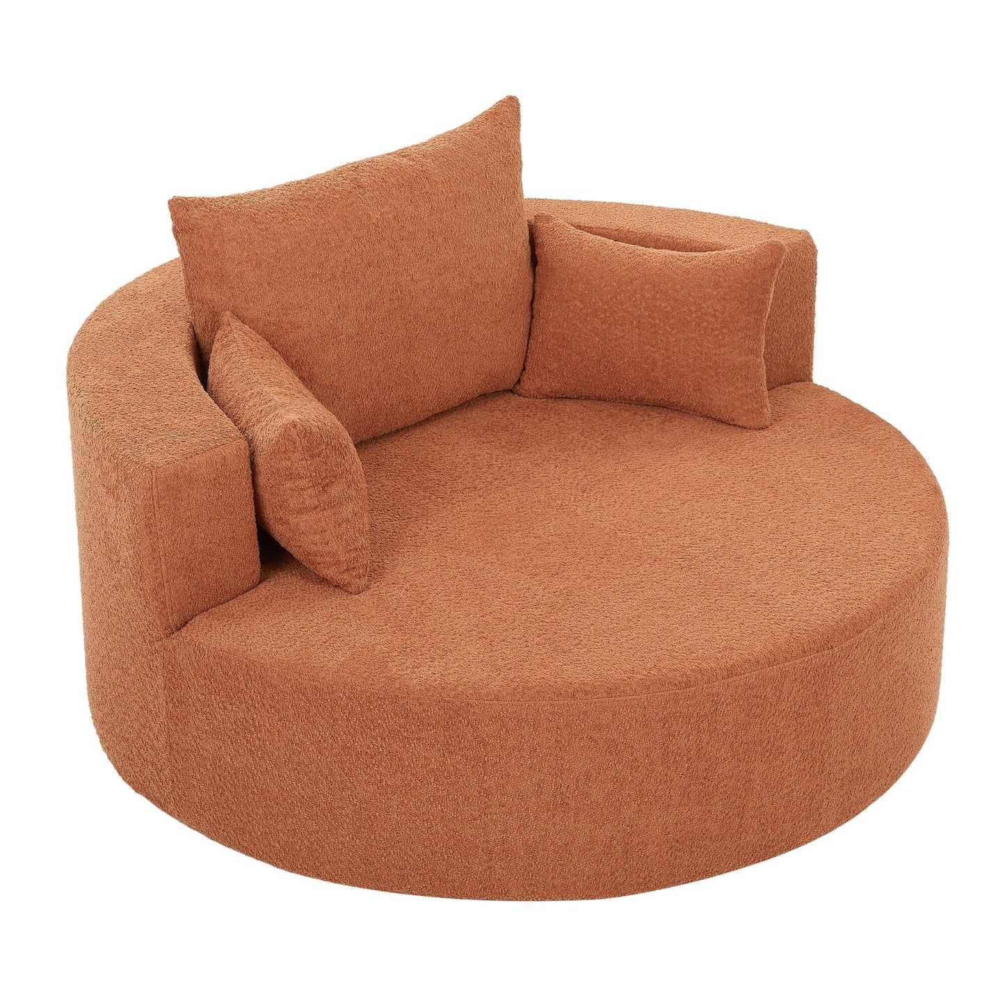 Fauteuil de salon en forme de tonneau avec accoudoirs, en chenille, avec base pivotante à 360 degrés et 3 coussins amovibles.