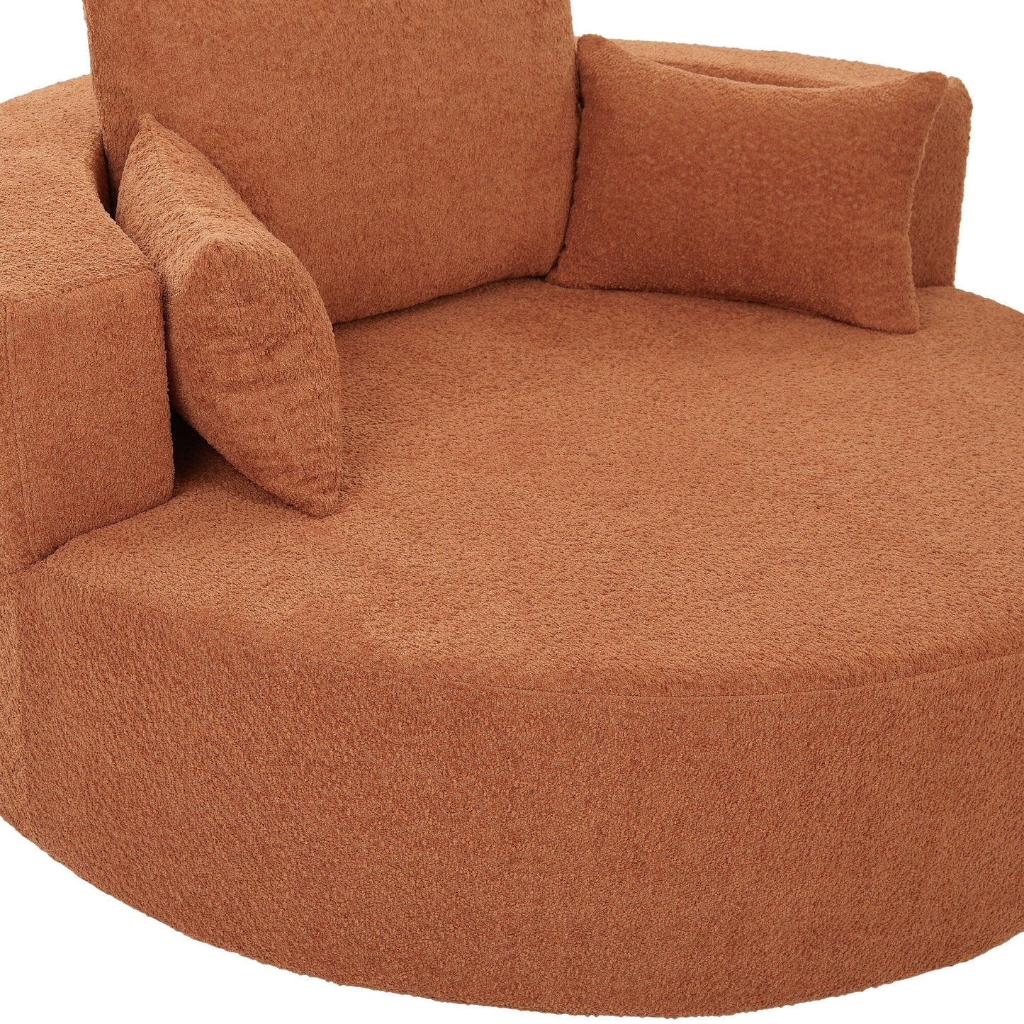 Fauteuil de salon en forme de tonneau avec accoudoirs, en chenille, avec base pivotante à 360 degrés et 3 coussins amovibles.