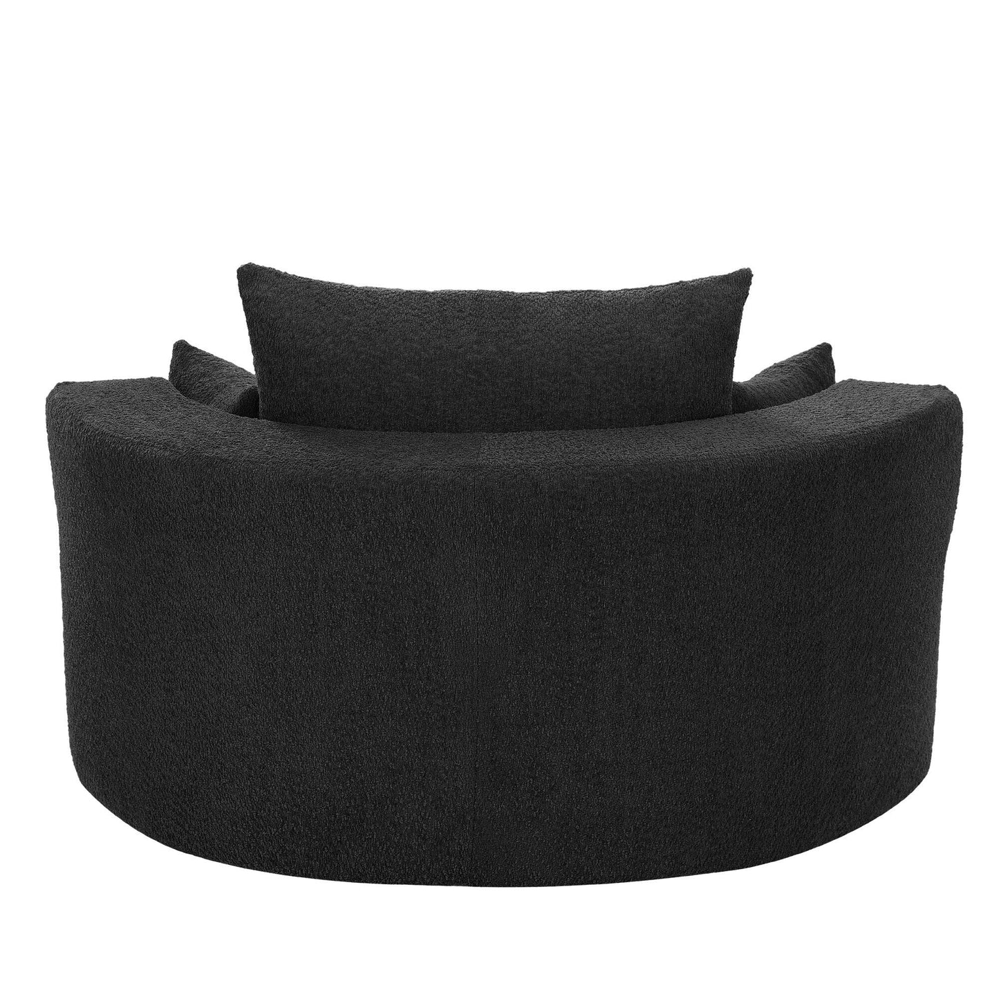 Fauteuil de salon en forme de tonneau avec accoudoirs, en chenille, avec base pivotante à 360 degrés et 3 coussins amovibles.
